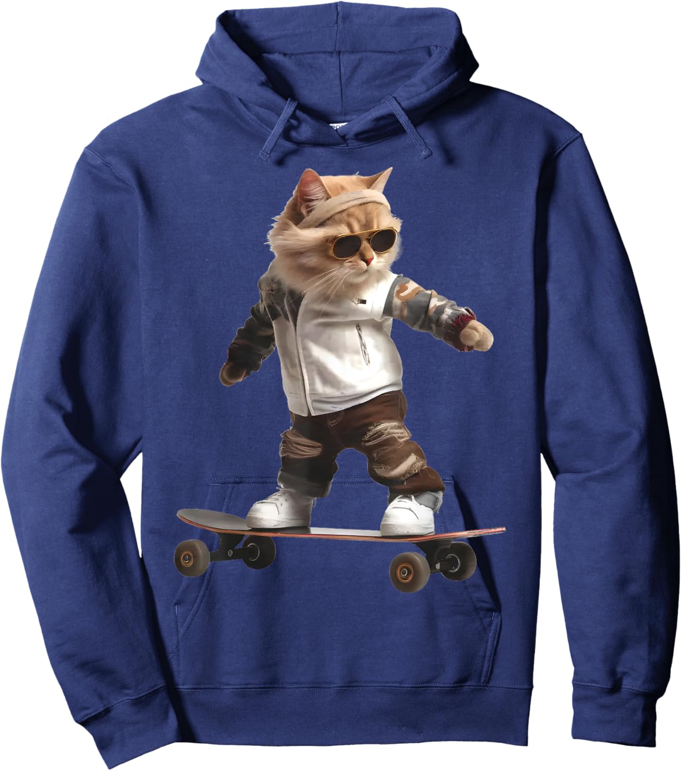 Cat On A Skateboard Funny Stylish Riding Cat In Skatepark Men Women Kids Hoodie - Hoodie | Navy