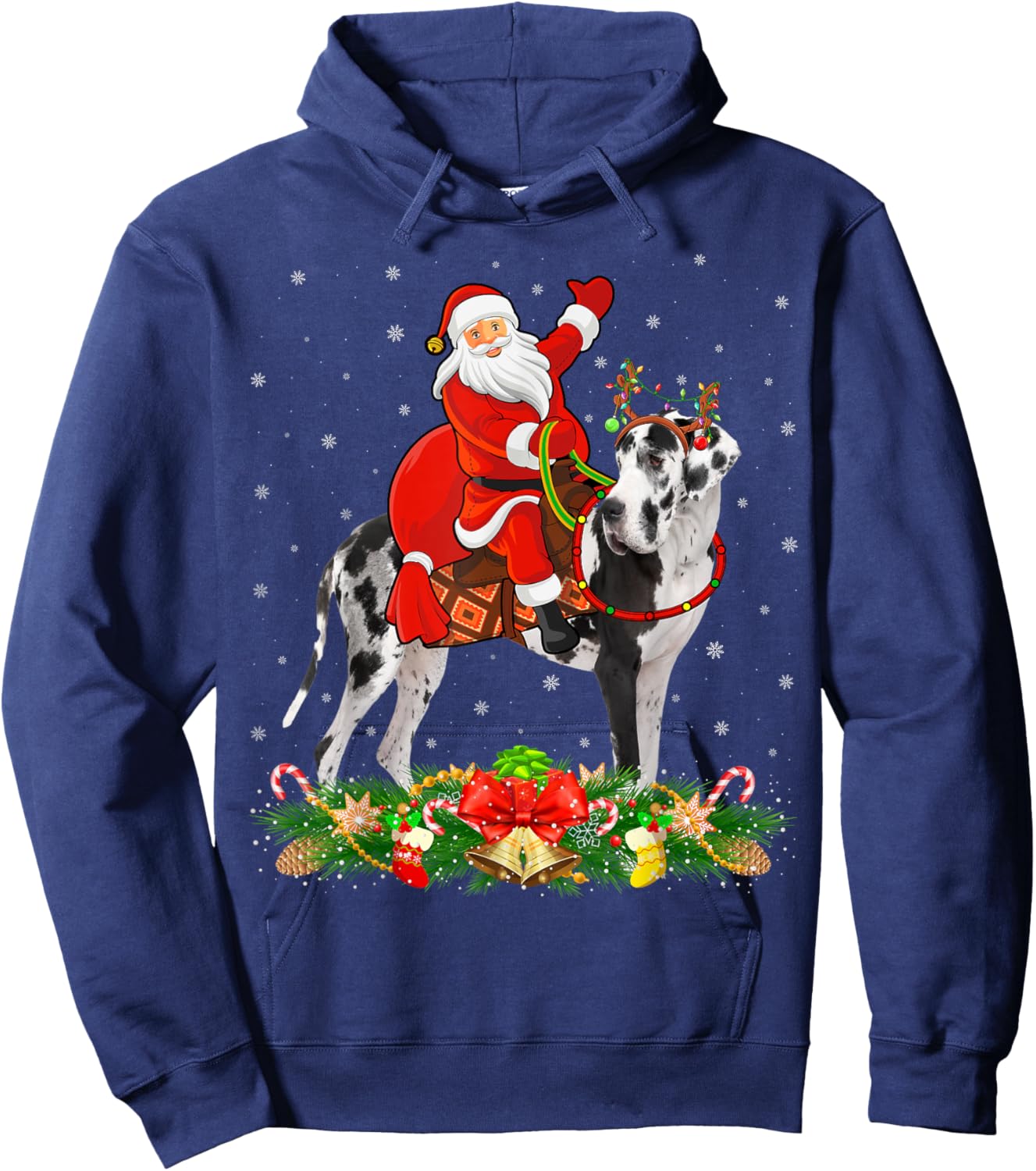 Xmas Decor Funny Santa Riding Great Dane Dog Christmas Men Women Kids Hoodie - Hoodie | Navy
