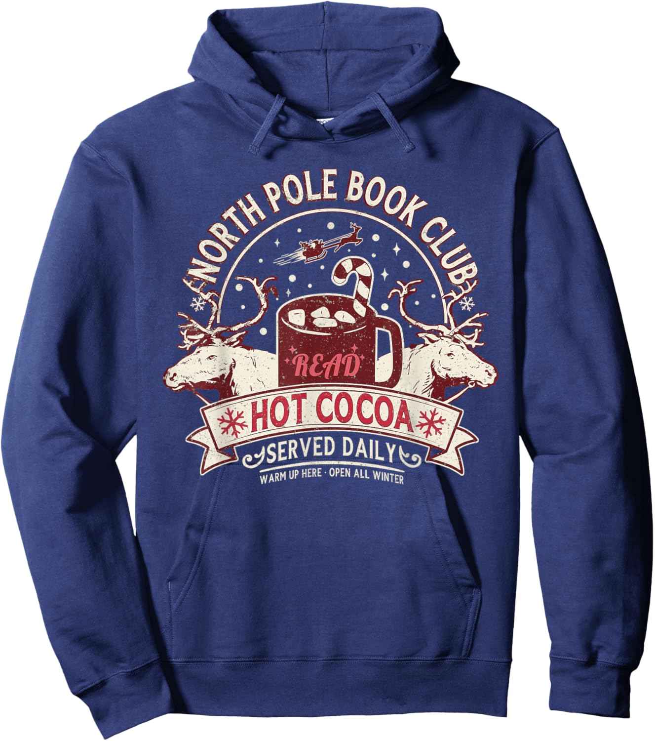 North Pole Book Club Hot Cocoa Reindeer Librarians Christmas Hoodie - Hoodie | Navy