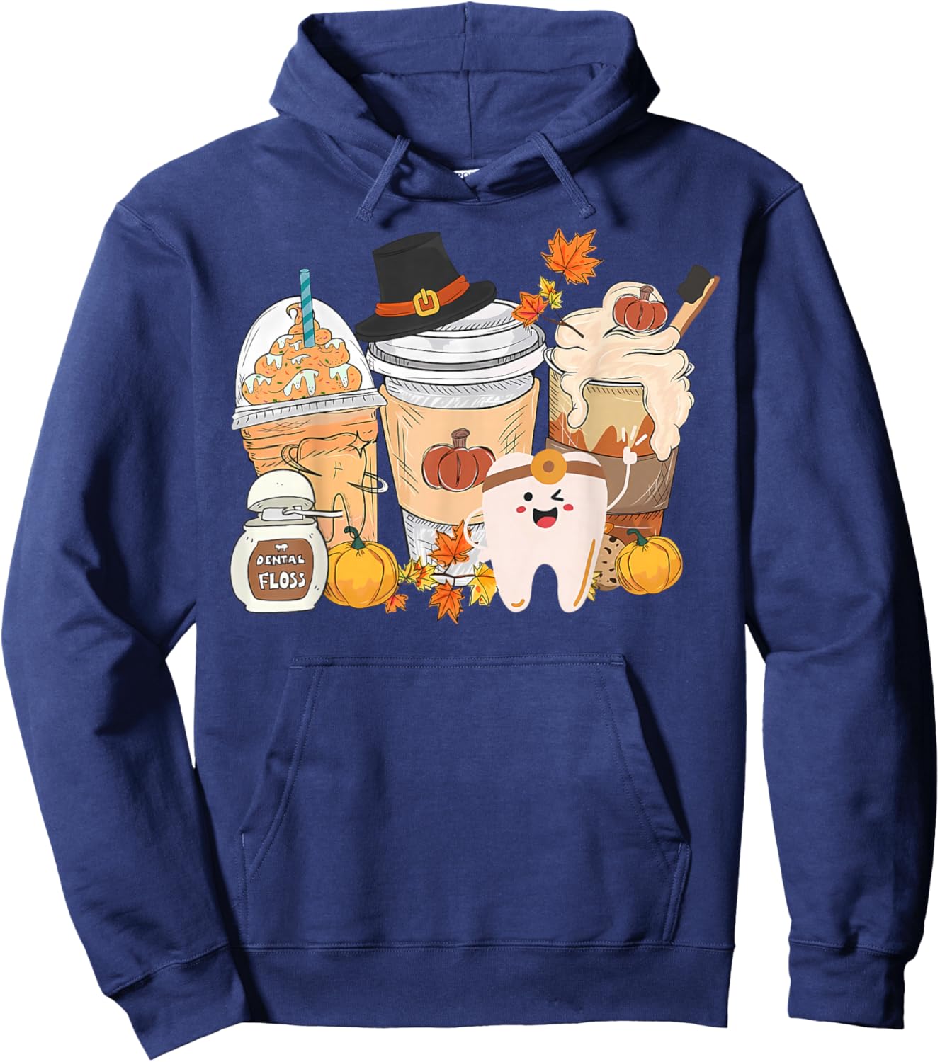 Teeth Coffee Fall Dental Pumpkin Latte Dentist Thanksgiving Hoodie - Hoodie | Navy