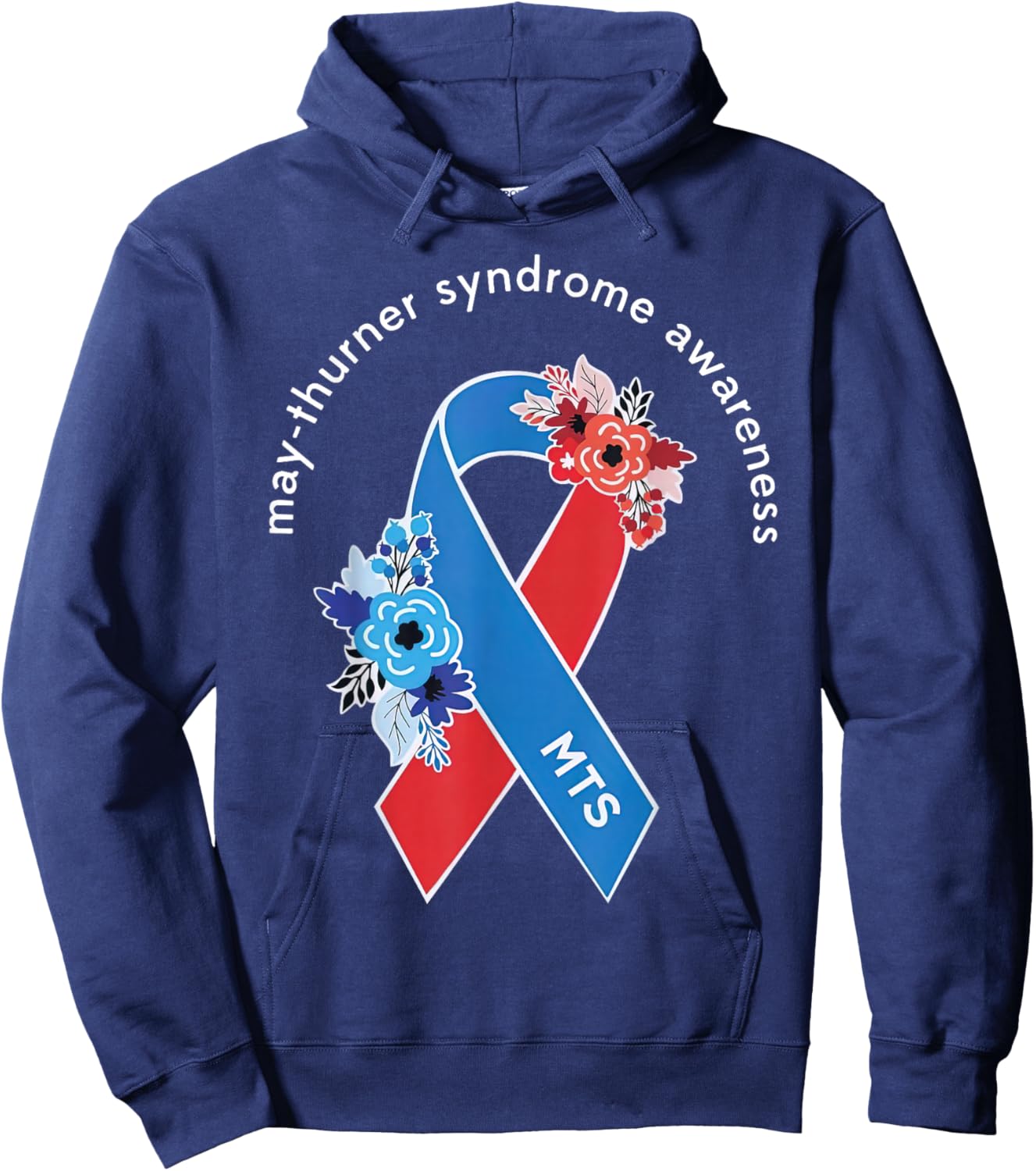 May-Thurner Syndrome Awareness May Thurner MTS Ribbon Floral Hoodie - Hoodie | Navy