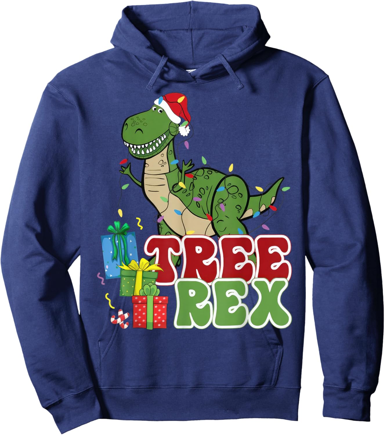Dinosaur Tree Rex Christmas Men Boys Kids Toddler Xmas Light Hoodie - Hoodie | Navy