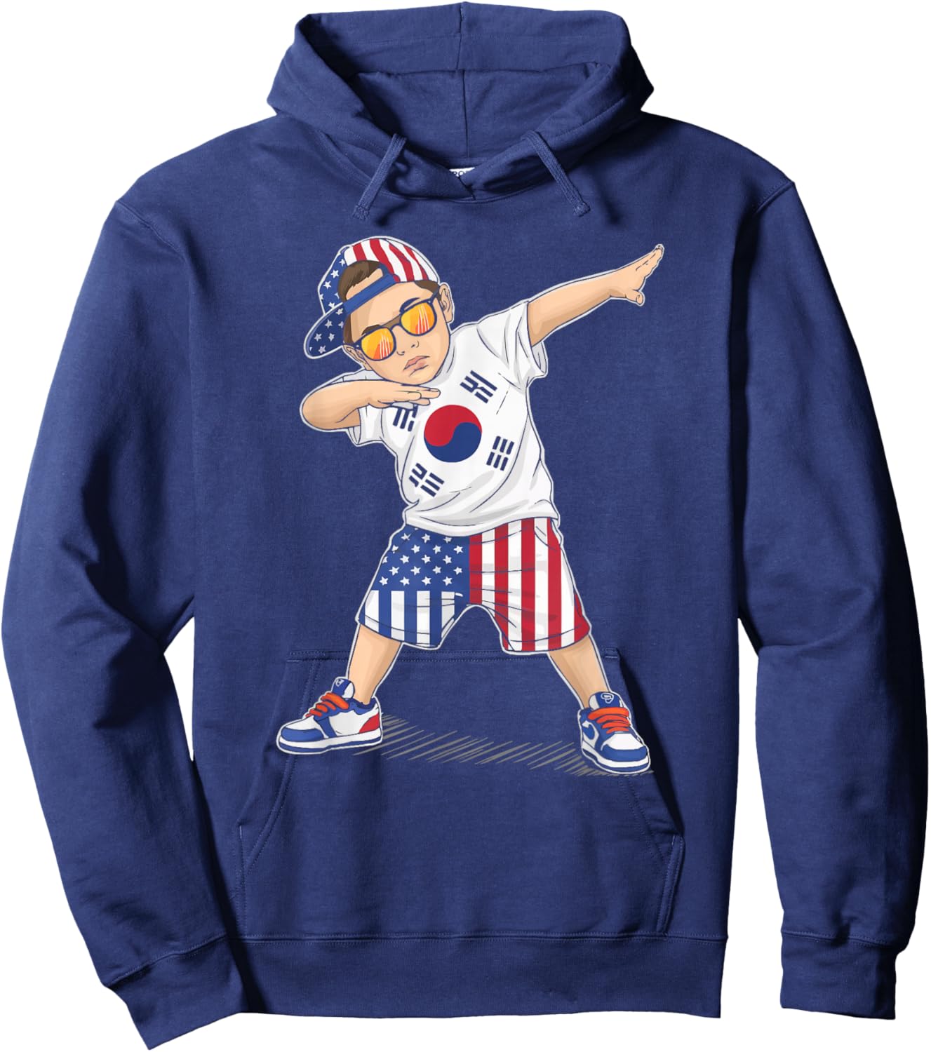 Half American Half Korean USA Flag South Korea America Hoodie - Hoodie | Navy