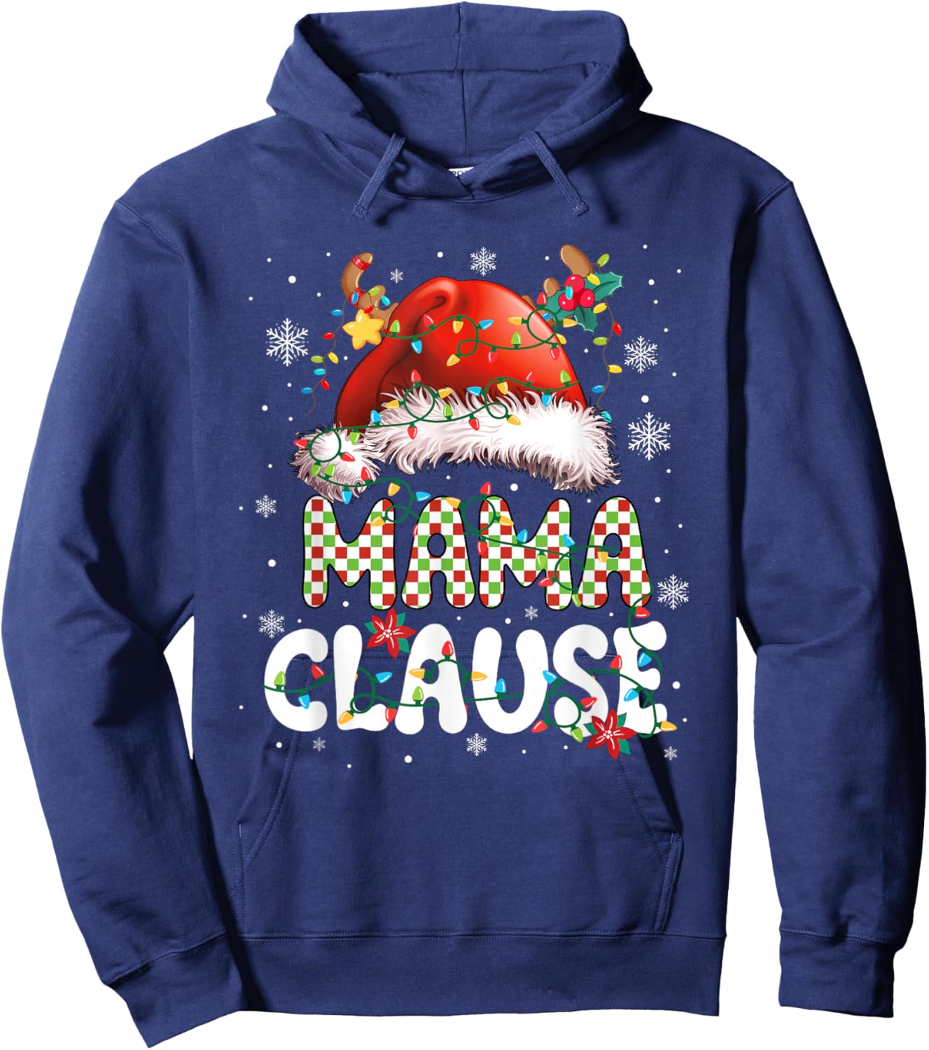 Mama Claus Christmas Santa Hat Reindeer Family Matching Hoodie - Hoodie | Navy