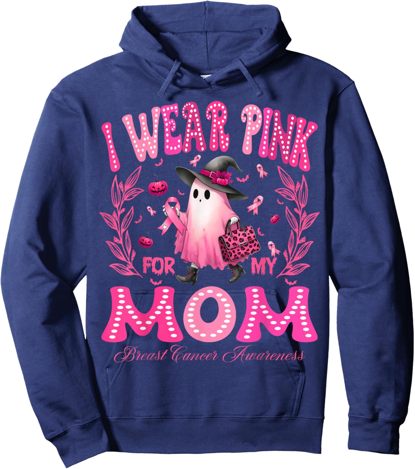 I Wear Pink For My Mom Breast Cancer Boo Halloween Hoodie - Hoodie | Navy
