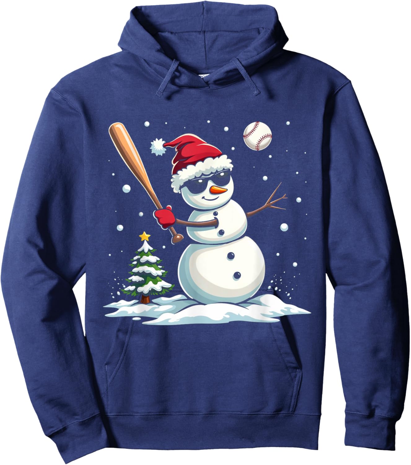 Baseball Christmas Funny Snowman Playing Baseball Xmas Hoodie - Hoodie | Navy