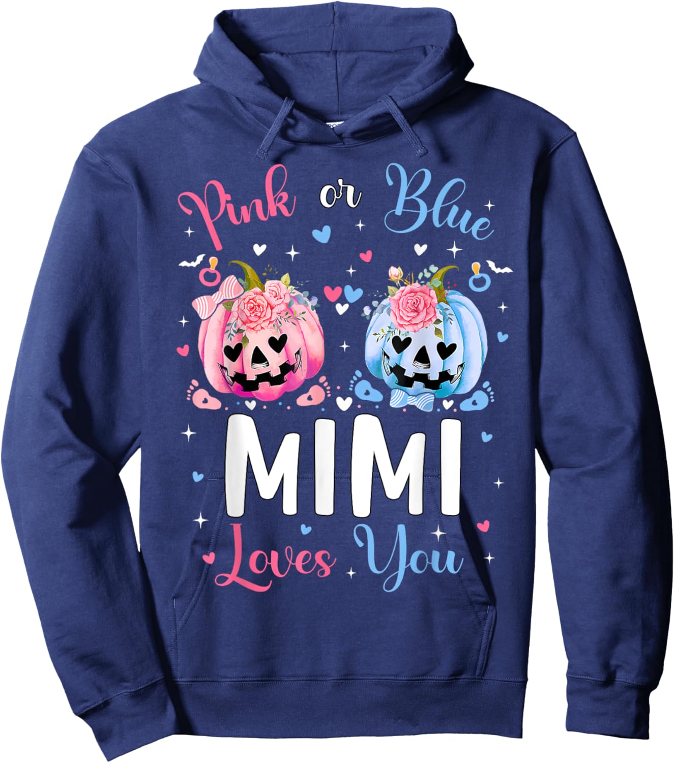Pink or Blue Mimi Loves You Pumpkin Gender Reveal Party Hoodie - Hoodie | Navy