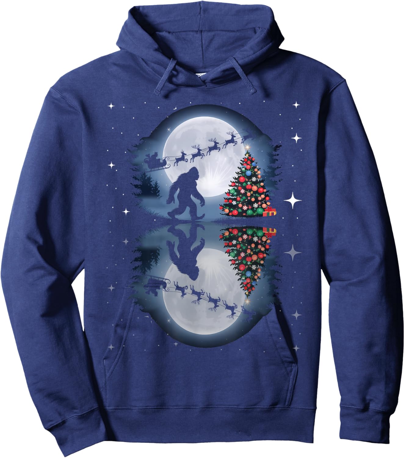 Funny Bigfoot Christmas Santa Sleigh Reindeer Hoodie - Hoodie | Navy
