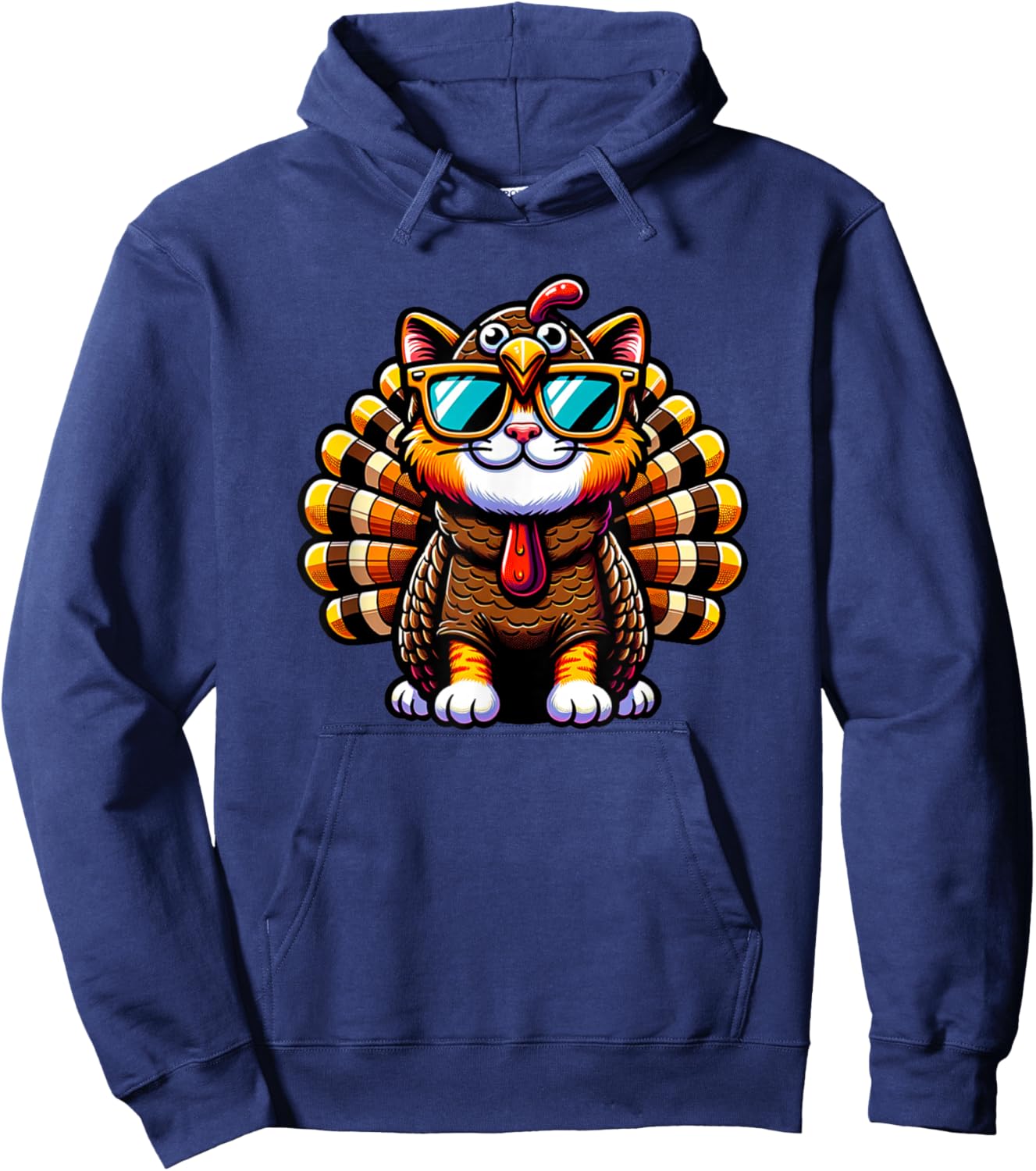 Thanksgiving Cat Funny Thanksgiving Cat withTurkey Costume Hoodie - Hoodie | Navy