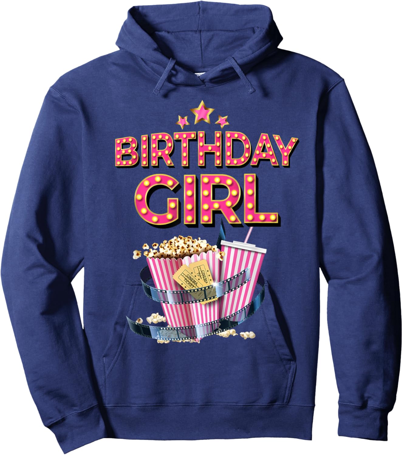 Birthday Girl Crew Movie Night Theme Matching Party Hoodie - Hoodie | Navy