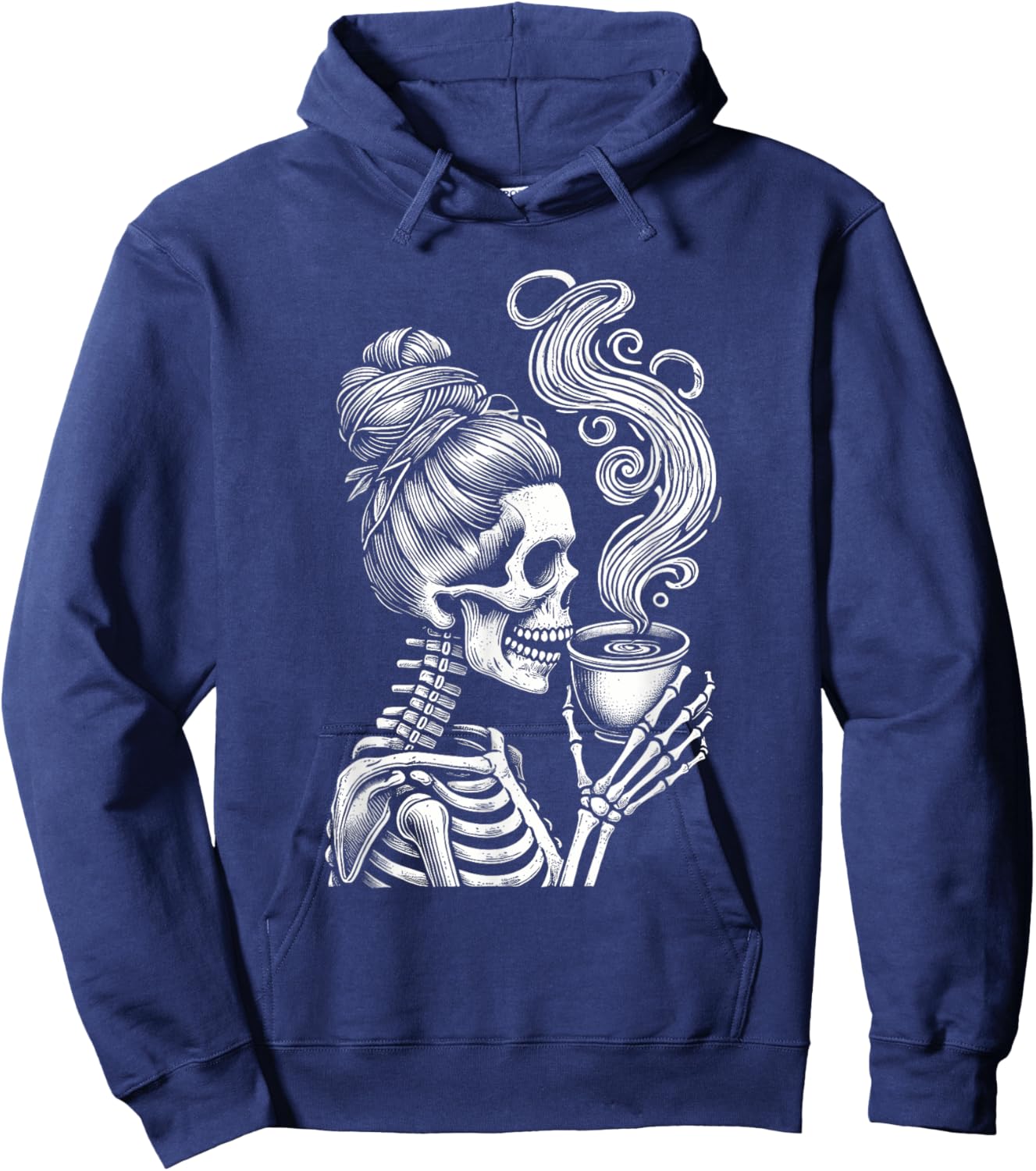 Messy Bun Skeleton Drinking Coffee Funny Halloween Costume Hoodie - Hoodie | Navy