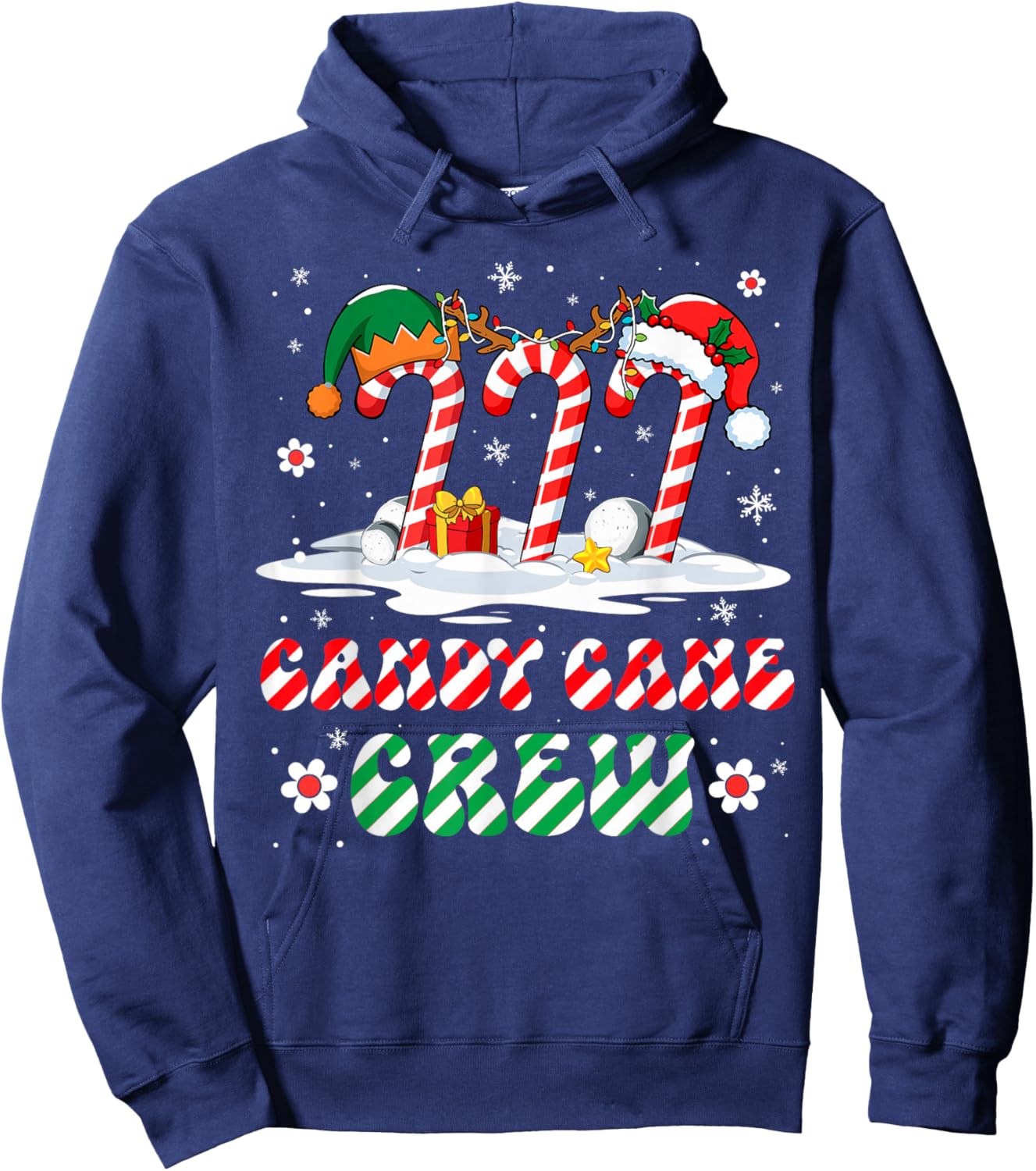 Candy Cane Crew Christmas Xmas Santa Kids Groovy Hoodie - Hoodie | Navy