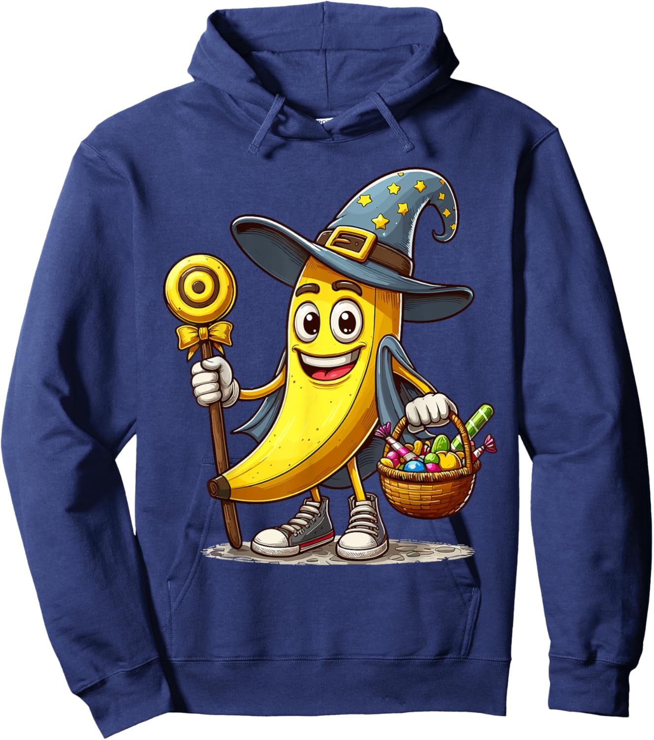 Funny Banana Witch Halloween Hat Holding Candy Halloween Hoodie - Hoodie | Navy