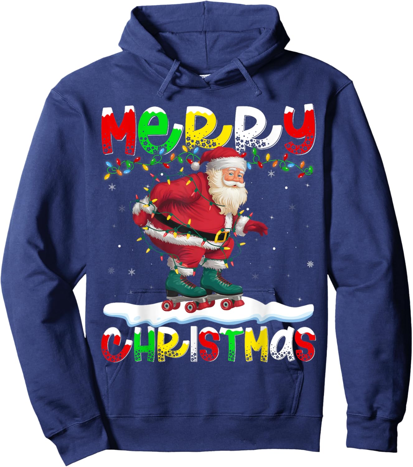 Xmas Lighting Roller Skating Santa Merry Christmas Hoodie - Hoodie | Navy