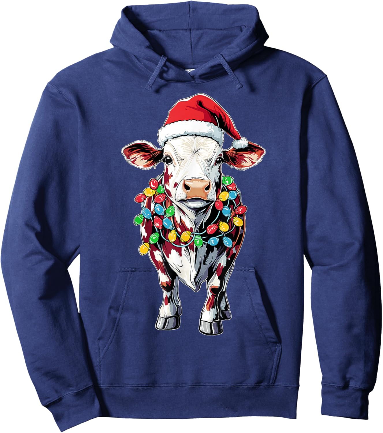 Hereford Cattle Farmer Christmas Hat Xmas - -Adults/Kids - Black - Short Sleeve - - Graphic - Cartoon - People - Christmas/Farming Enthusiasts, Young Adults, Children Hoodie - Hoodie | Navy