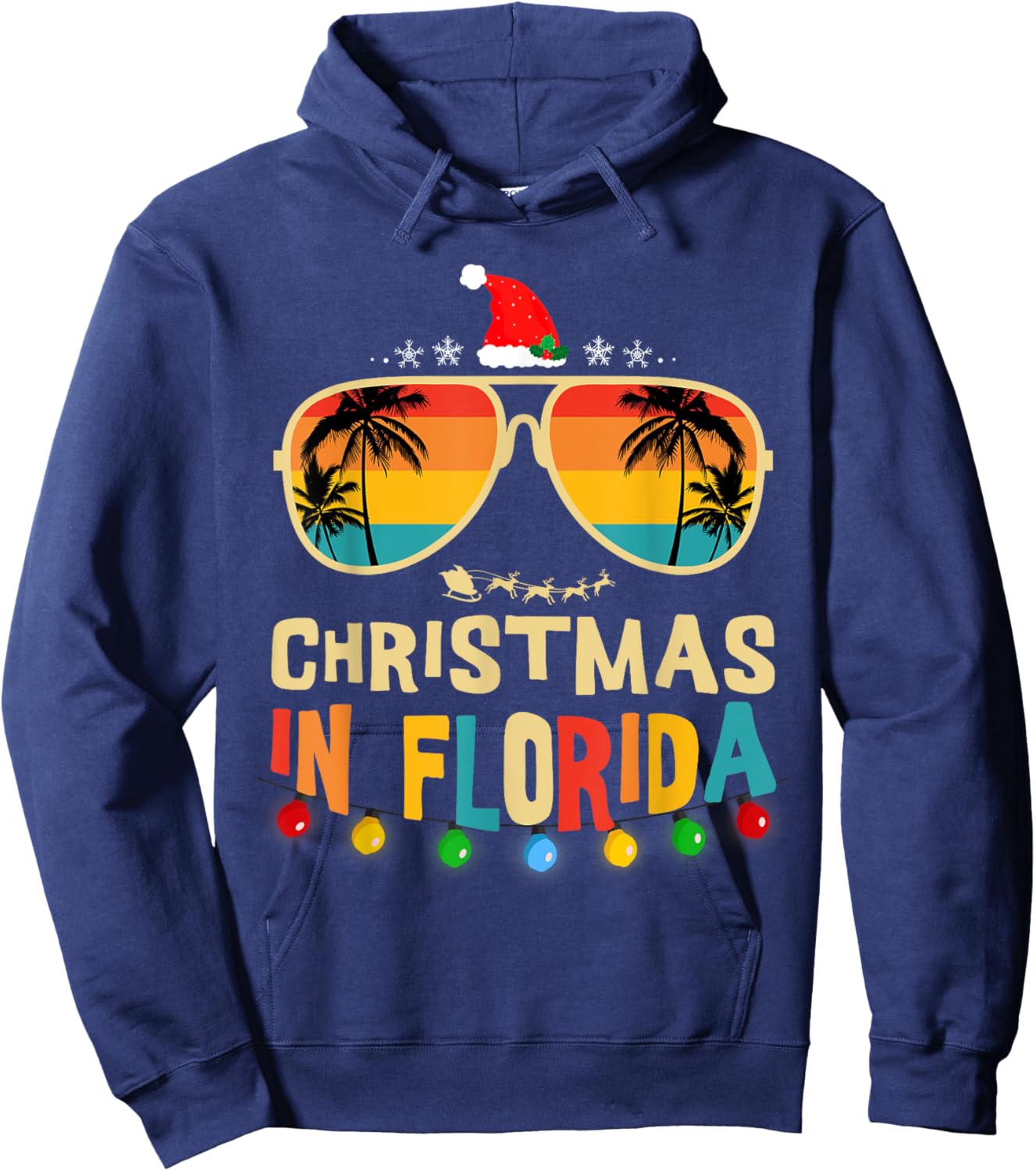 Christmas In Florida Sunglasses Palm Trees Family Vacation Hoodie - Hoodie | Navy