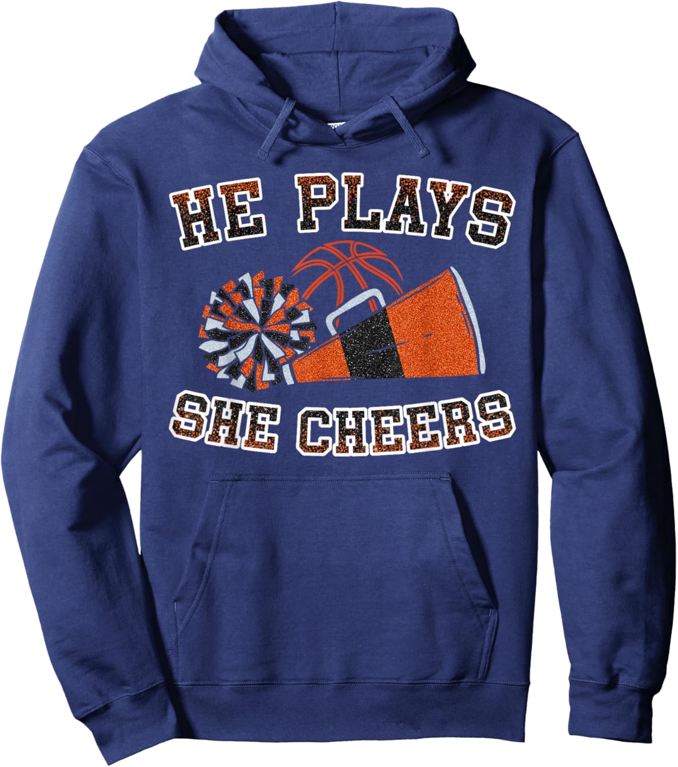 He Plays She Cheers Loud Proud Basketball Cheer Mom Orange Hoodie - Hoodie | Navy