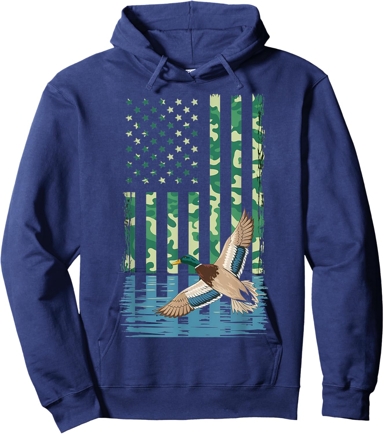 Duck Hunting Shirt Camo American Flag Hunting Gifts Men Boys Hoodie - Hoodie | Navy