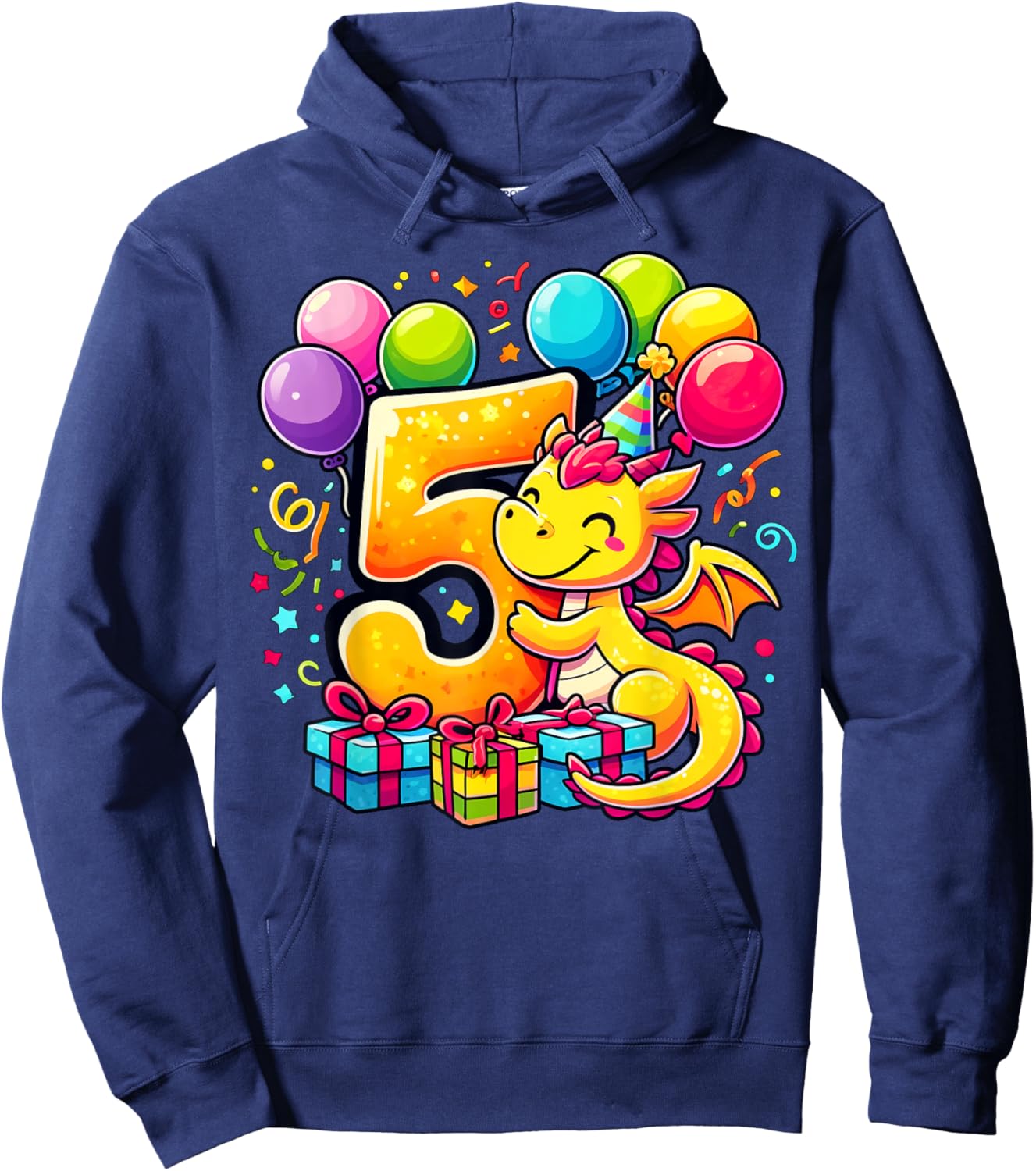 Bday fifth Boys, Girls, Kids age five 5th birthday Dragon Hoodie - Hoodie | Navy