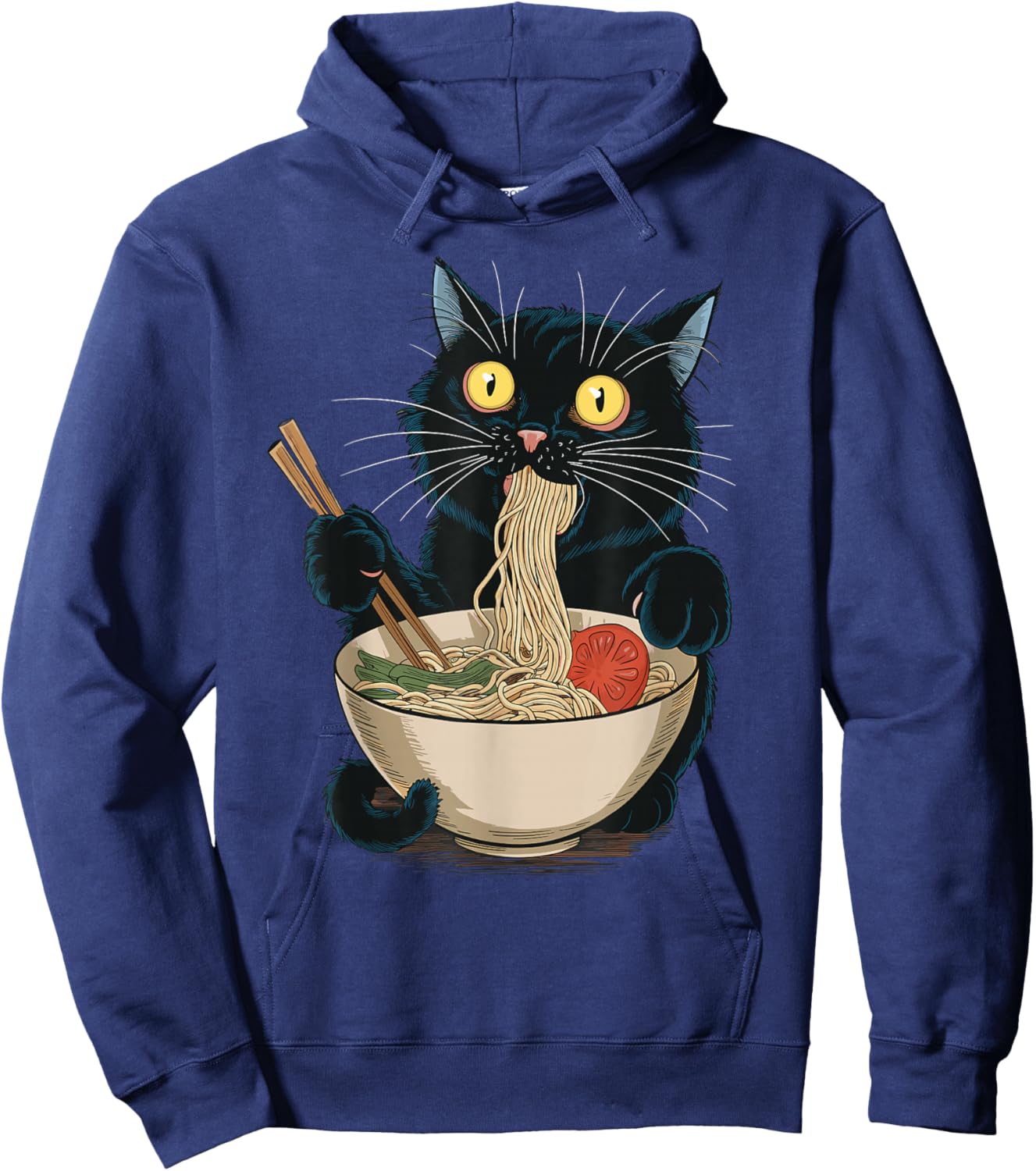 Funny Japanese Cat Eating Ramen Vintage Japanese Noodles Hoodie - Hoodie | Navy