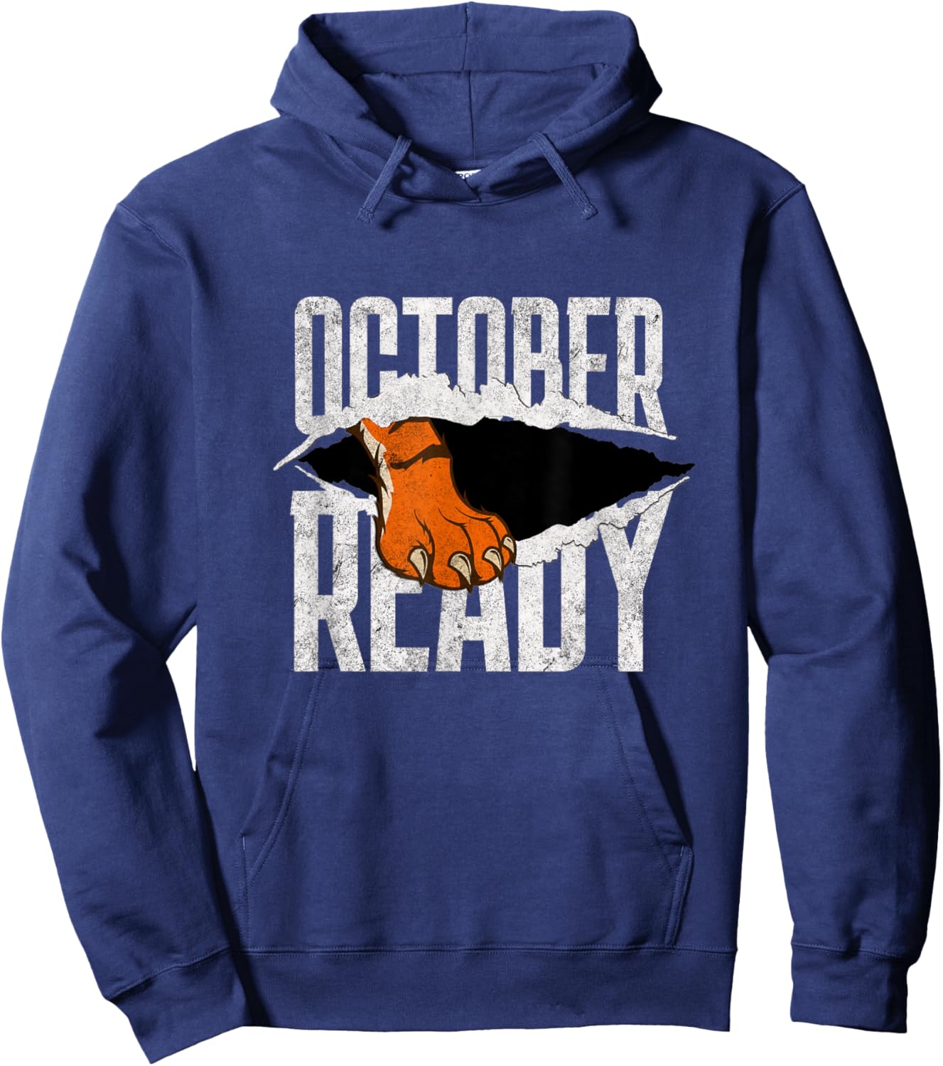 Distressed Tiger Foot Vintage October Ready Tigers Hoodie - Hoodie | Navy