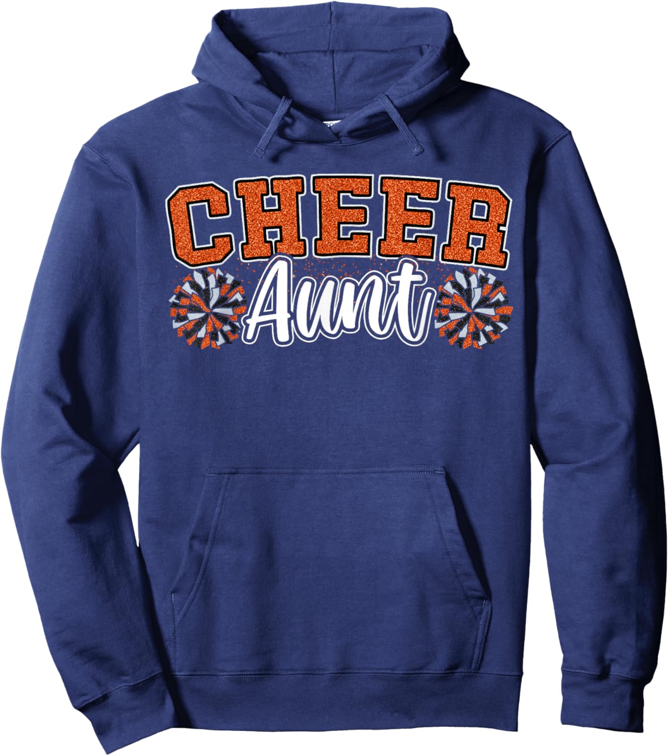 Loud Proud Cheer Aunt Team Orange Pom Poms Cheerleader Women Hoodie - Hoodie | Navy