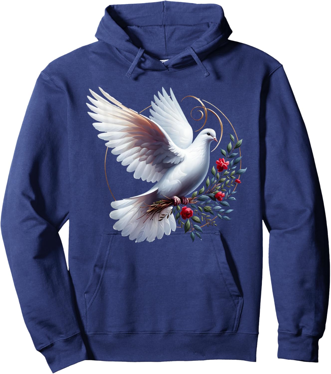 Elegant Flight of the Peaceful White Dove Bird Floral Art Hoodie - Hoodie | Navy