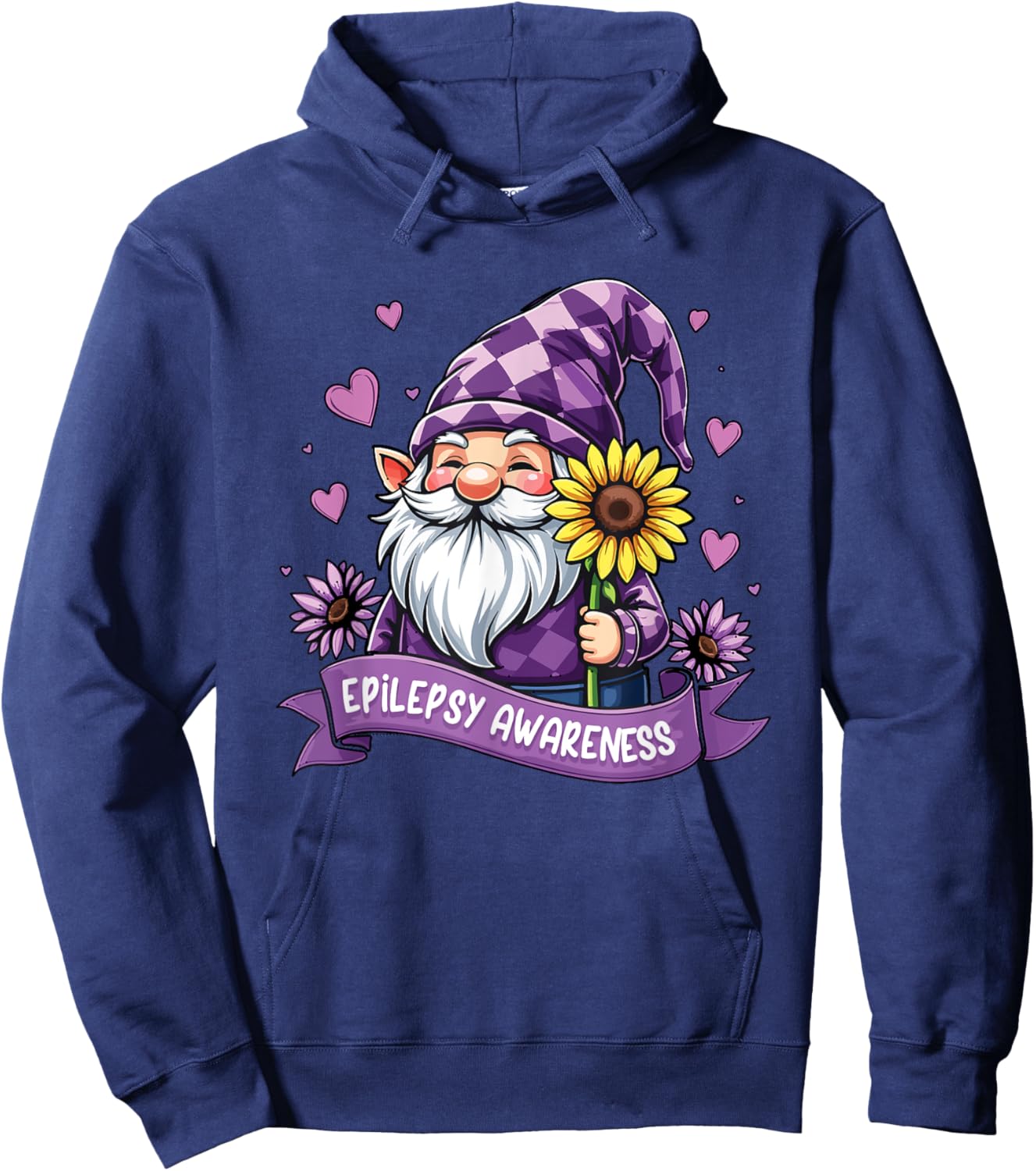 Gnome One Fights Alone Epilepsy Awareness Purple Ribbon Hoodie - Hoodie | Navy