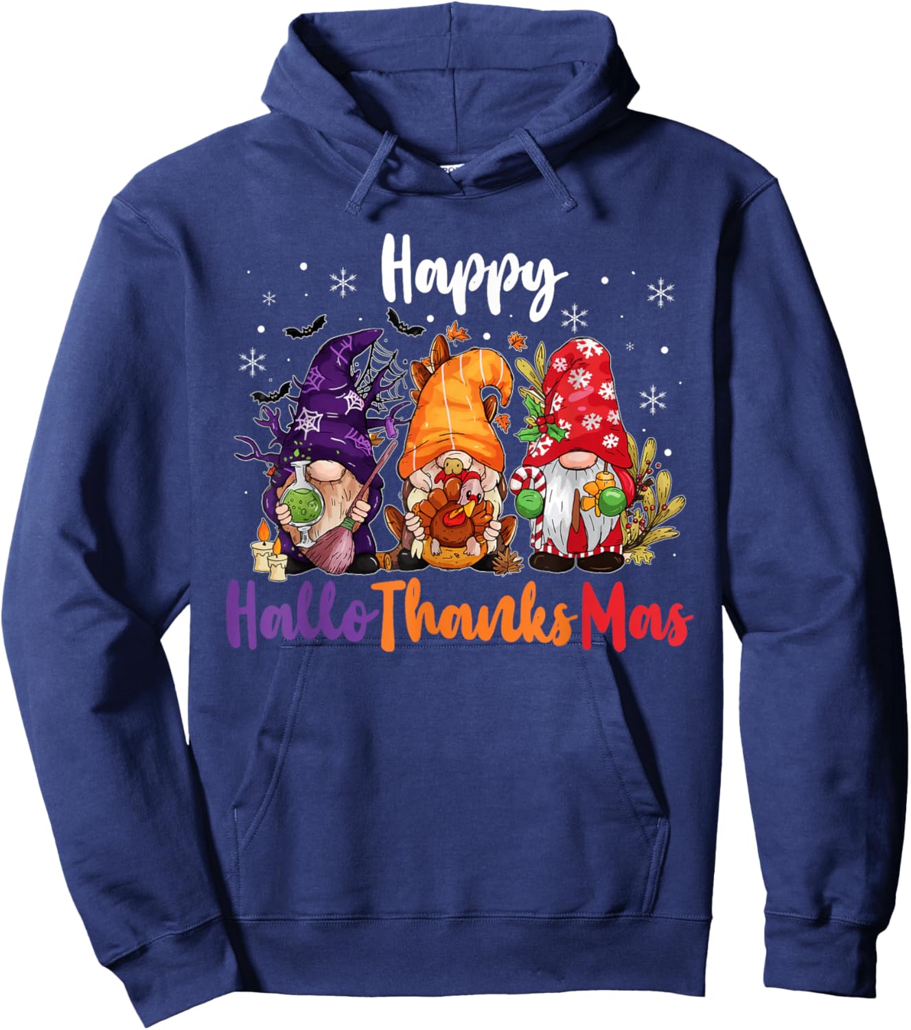Happy Hallothanksmas Gnomes Lover Halloween Merry Christmas Hoodie - Hoodie | Navy