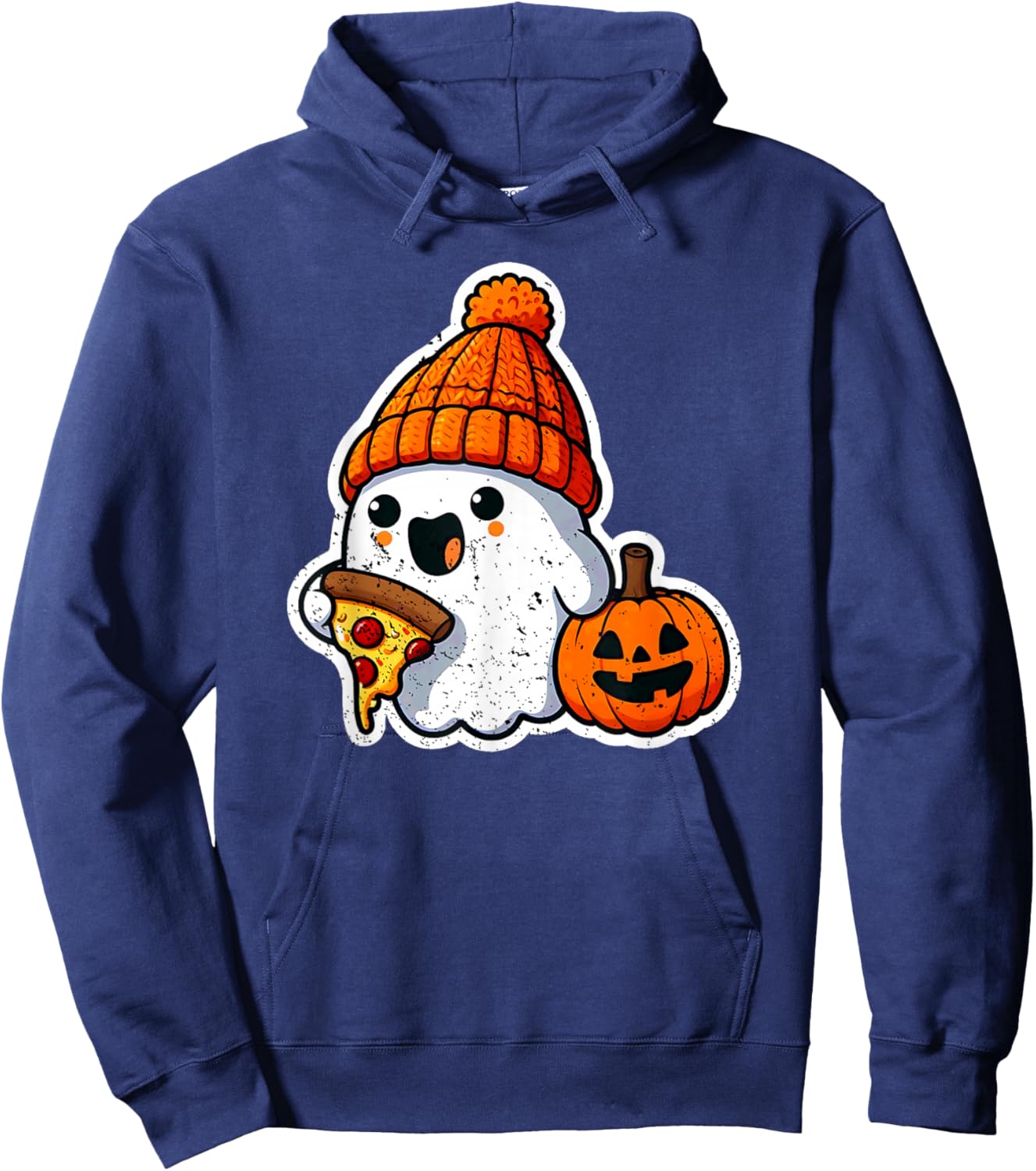 Halloween Ghost Pizza Foodie Cute Costume Girl Kids Women Hoodie - Hoodie | Navy