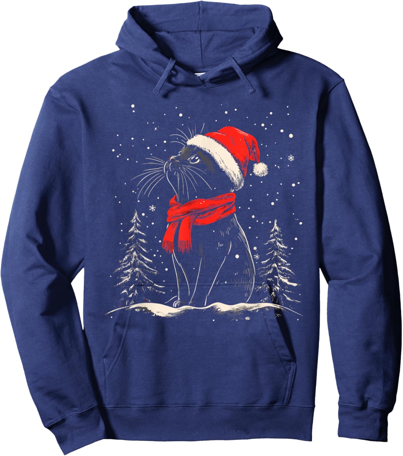 Black Cat Santa Hat Christmas Xmas Kitten Hoodie - Hoodie | Navy