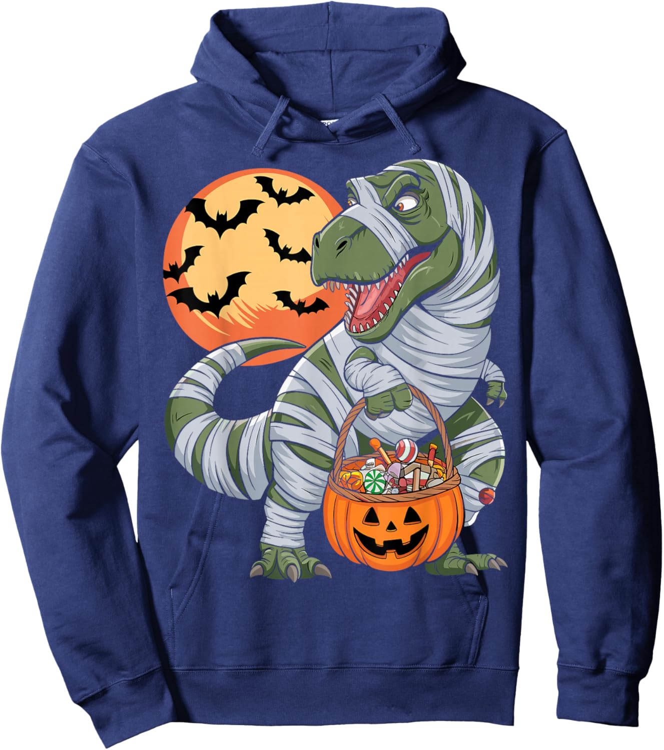 Halloween Boys Dinosaur T rex Mummy Pumpkin Hoodie - Hoodie | Navy