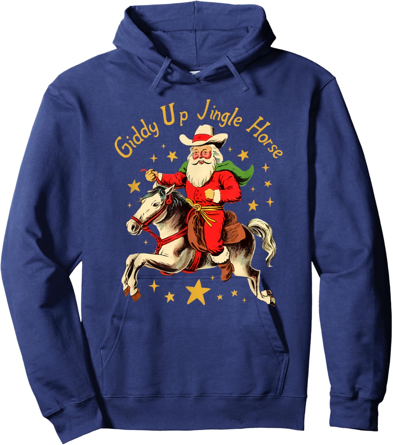 SuminSusi Funny Christmas Giddy Up Jingle Horse , Women - Black, Small, Short Sleeve, Classic Fit, Polyester, , Cartoon, Fun, Christmas, Adults Hoodie - Hoodie | Navy