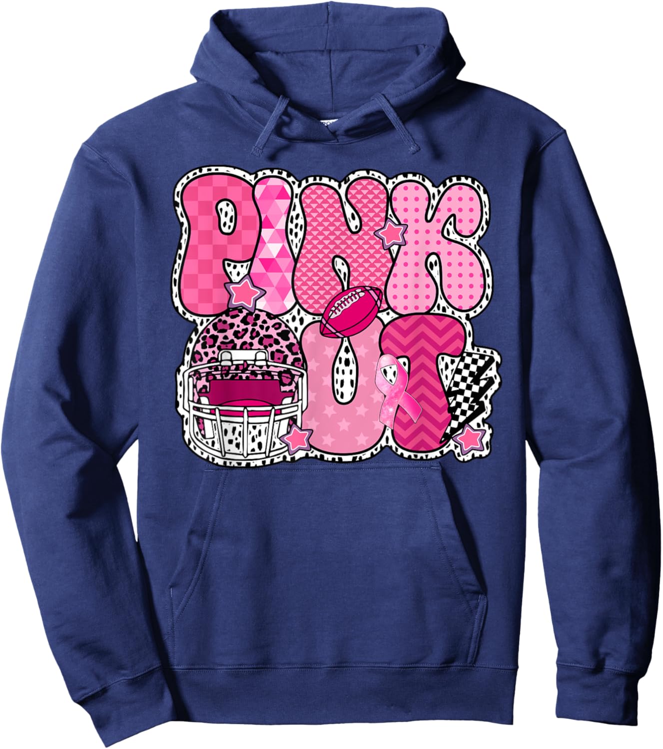 Pink Out Football Pink Ribbon Breast Cancer Awareness Women Hoodie - Hoodie | Navy