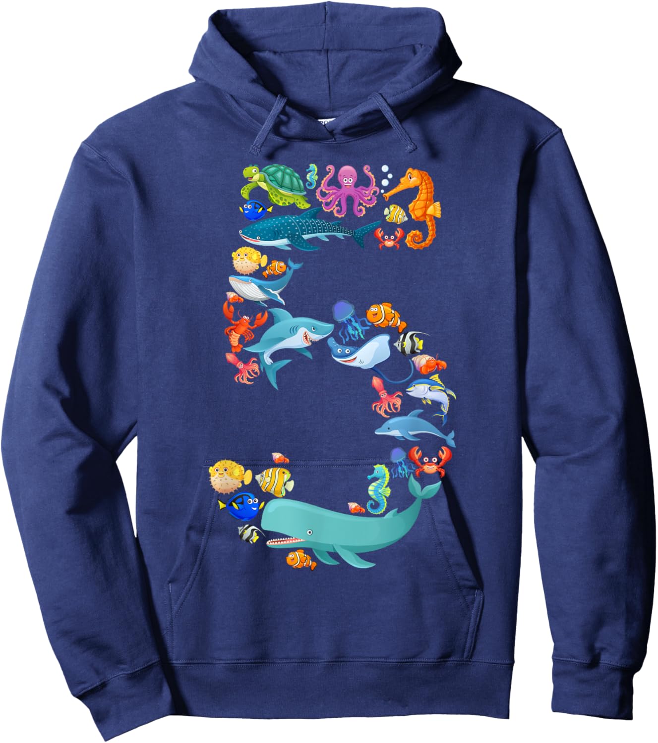 Fun Kids 5th Birthday Sea Animals Theme 5 Year Old Boy Hoodie - Hoodie | Navy
