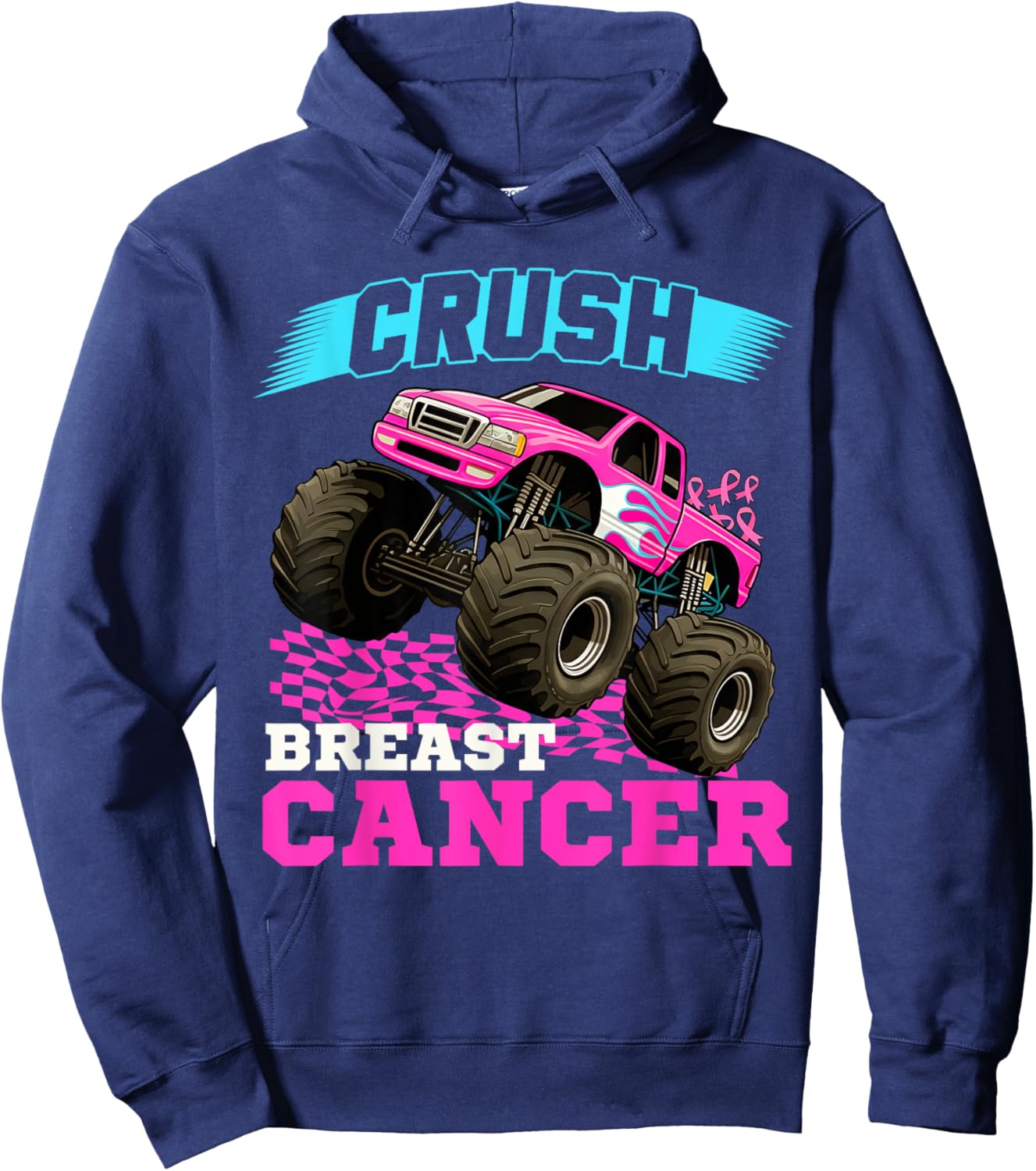 Crush Breast Cancer Monster Truck Wear Pink Hoodie - Hoodie | Navy