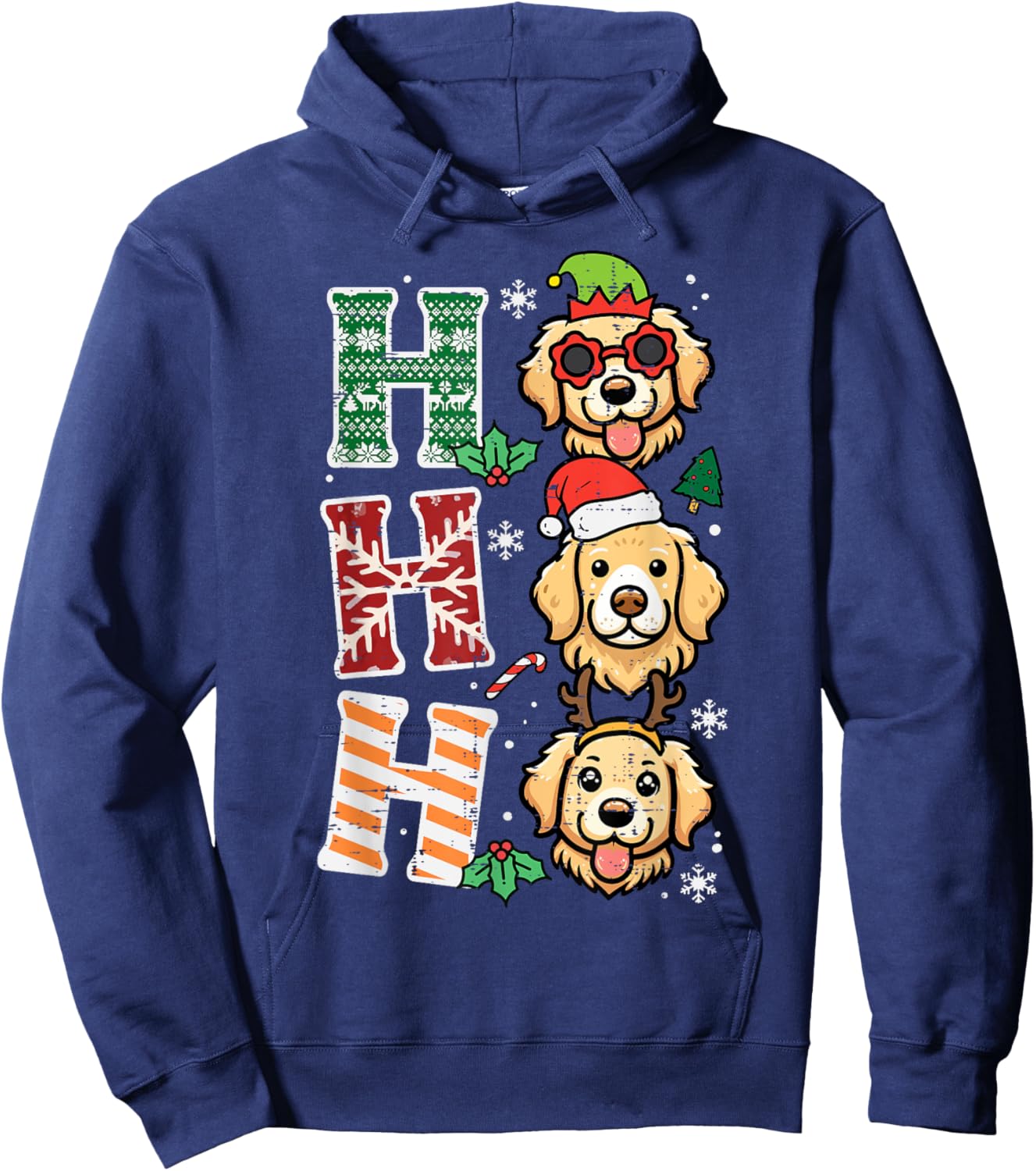 Christmas Dogs Ho Ho Ho Xmas Golden Retriever Kids Men Women Hoodie - Hoodie | Navy