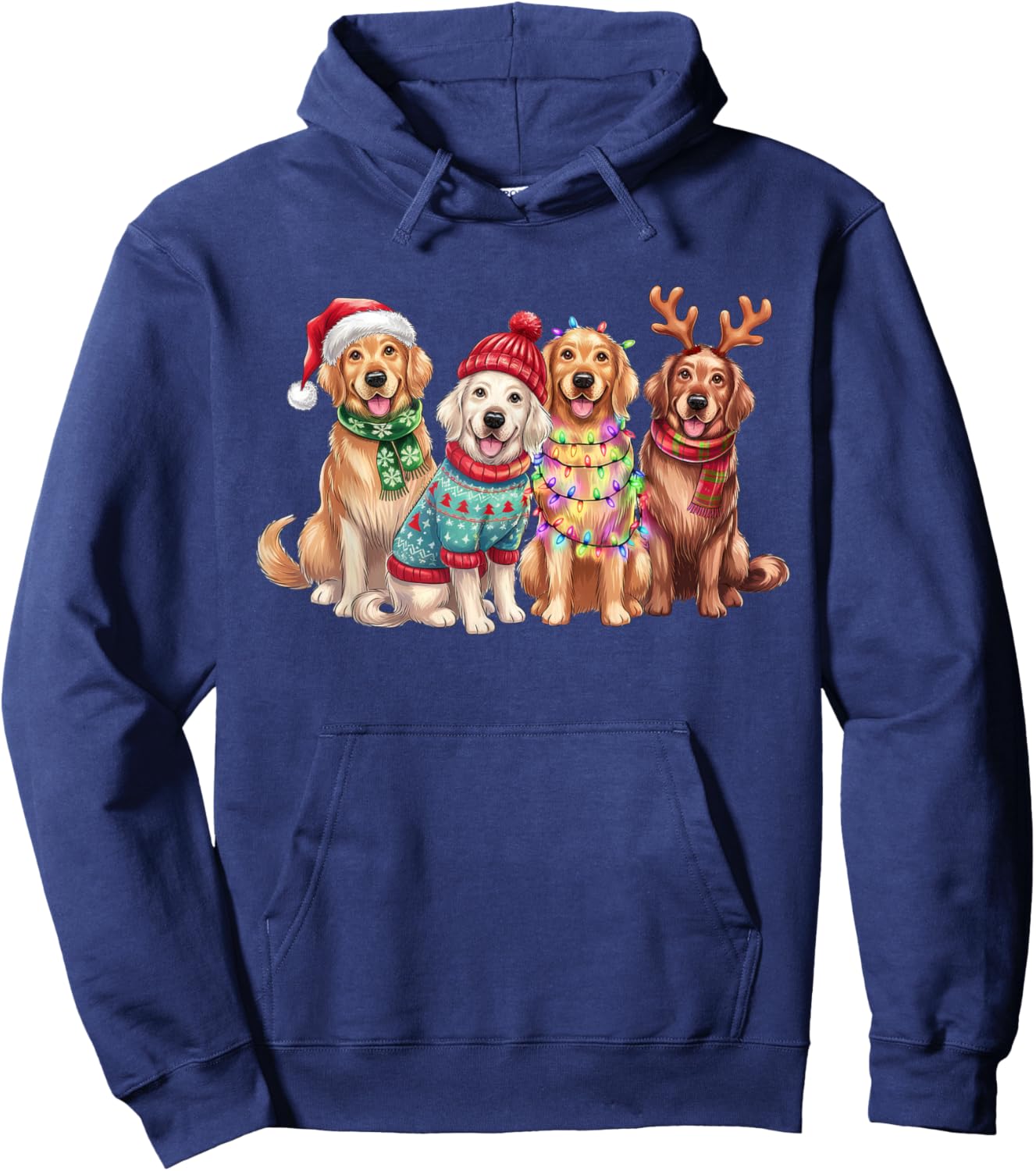 Golden Retriever Reindeer Christmas Lights Dog Lover Xmas Hoodie - Hoodie | Navy