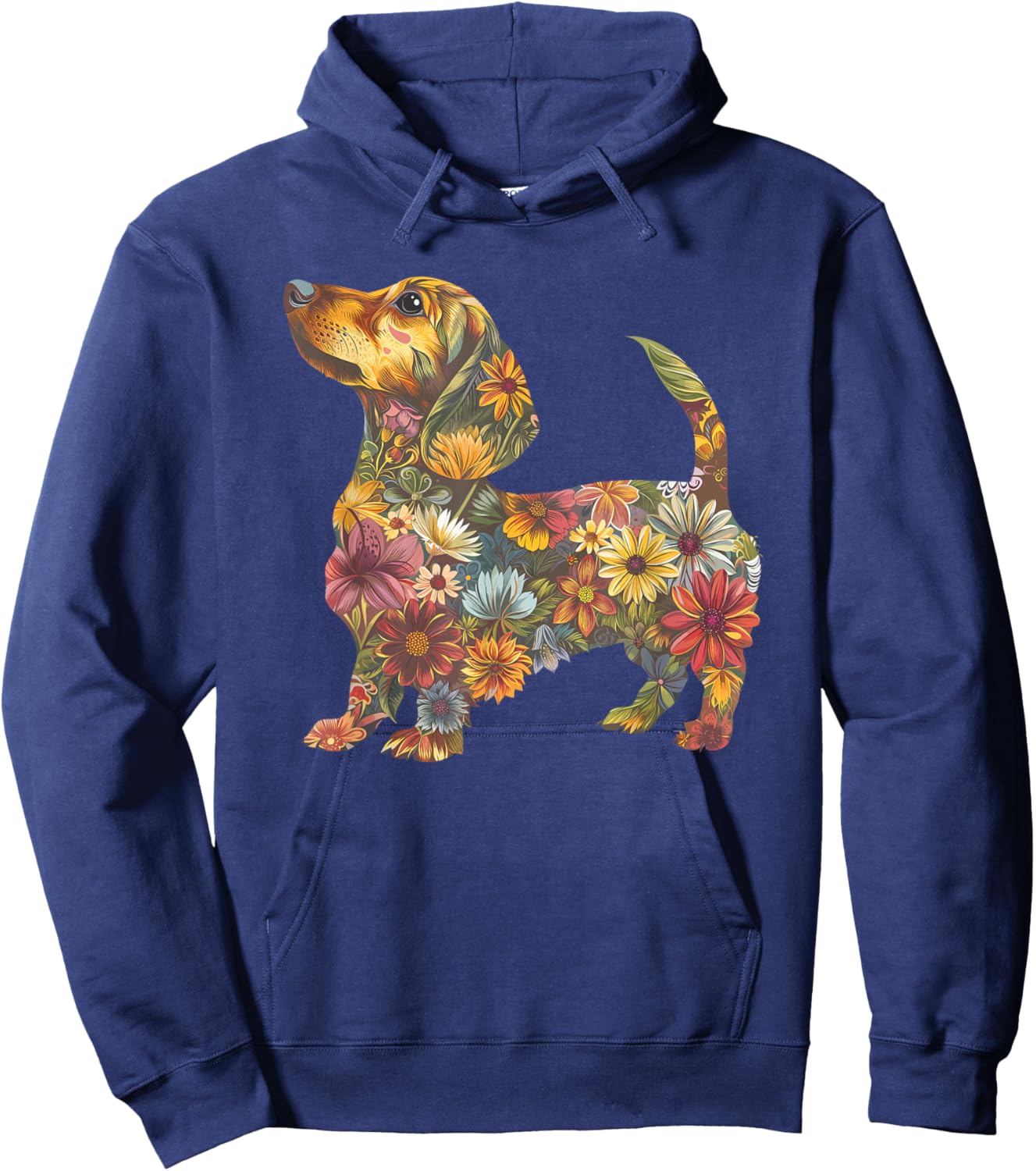 Dachshund Flower Funny Dog Silhouette Floral Gifts Women Men Hoodie - Hoodie | Navy