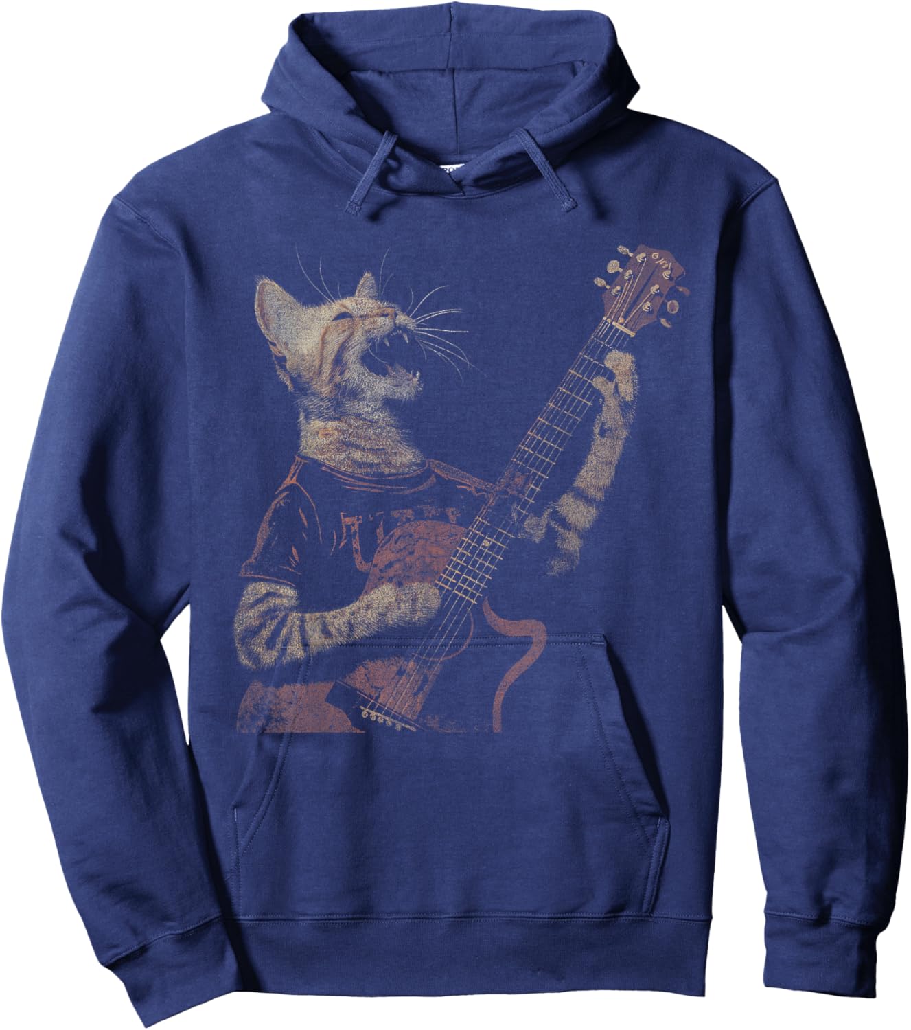 Funny Cat Guitar - Rock and Roll Music Band Concert Vintage Hoodie - Hoodie | Navy