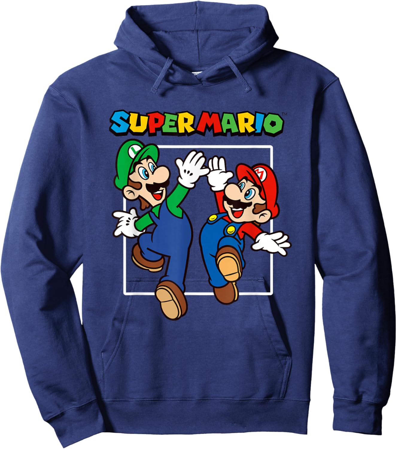 Super Mario Bros Big Jump High Five Retro Portrait Hoodie - Hoodie | Navy