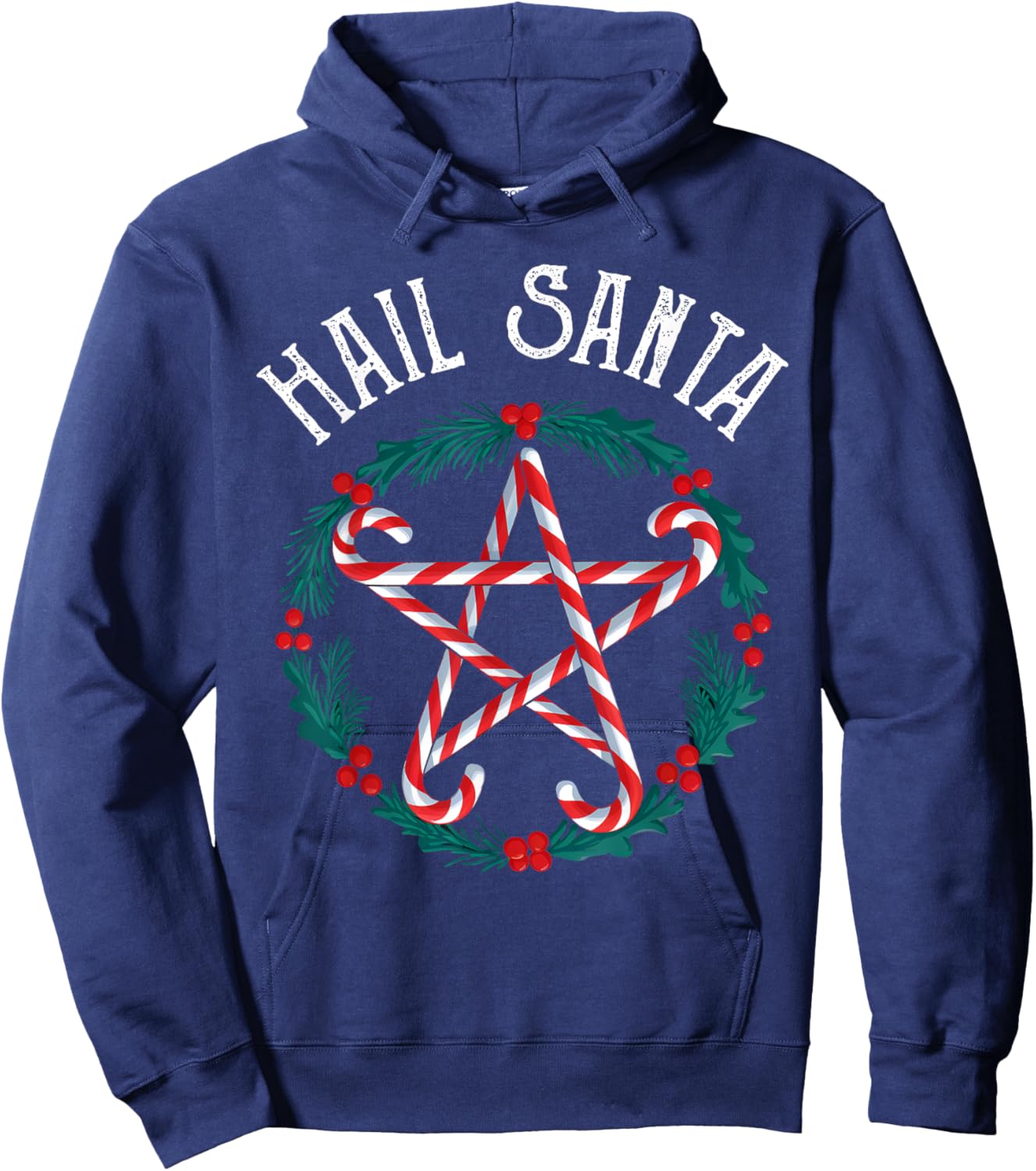 Hail Santa Candy Cane Pentagram Gothmas Funny Goth Christmas Hoodie - Hoodie | Navy