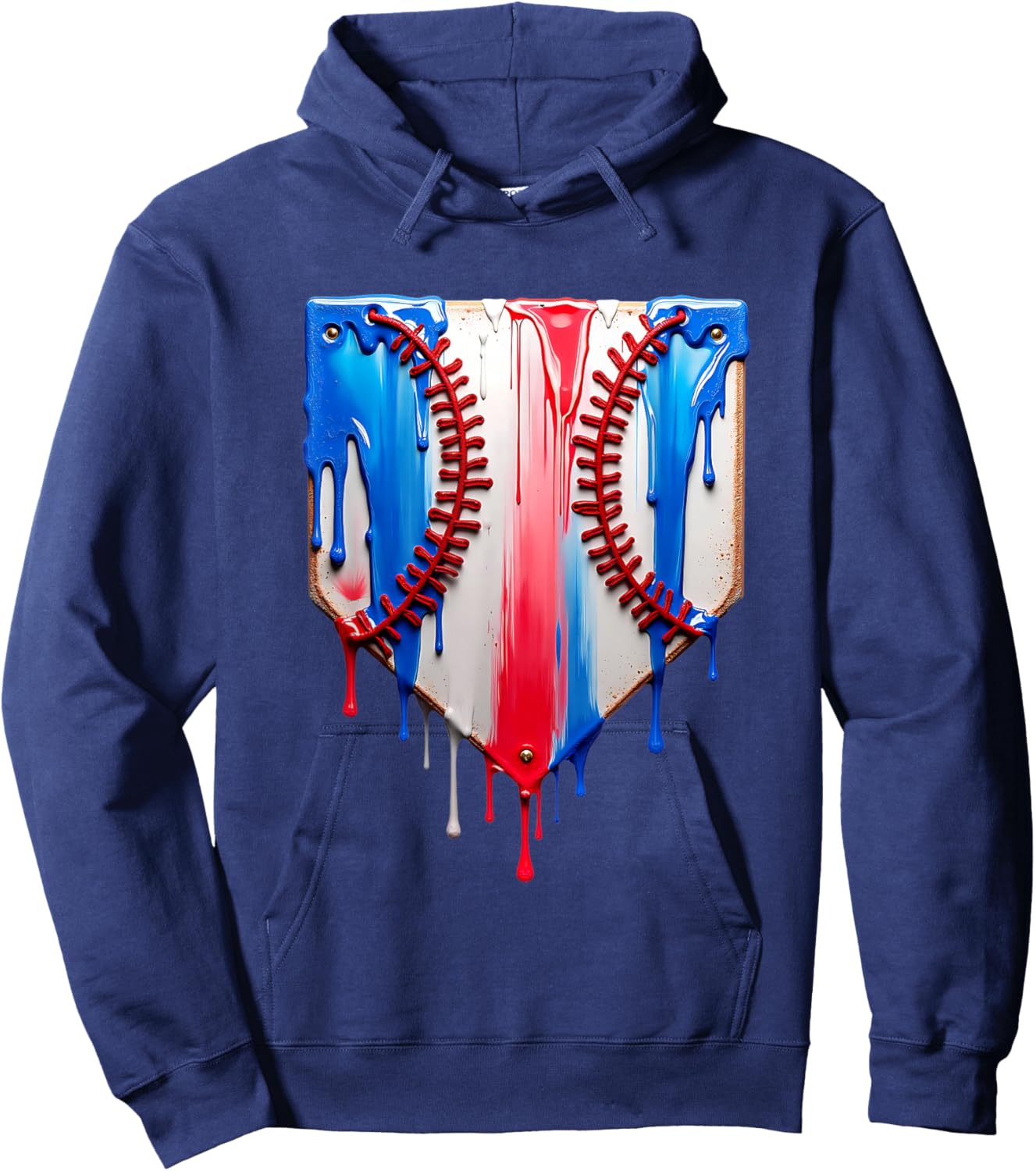 Baseball Plate Drip USA Flag Baseball Softball Drip Hoodie - Hoodie | Navy