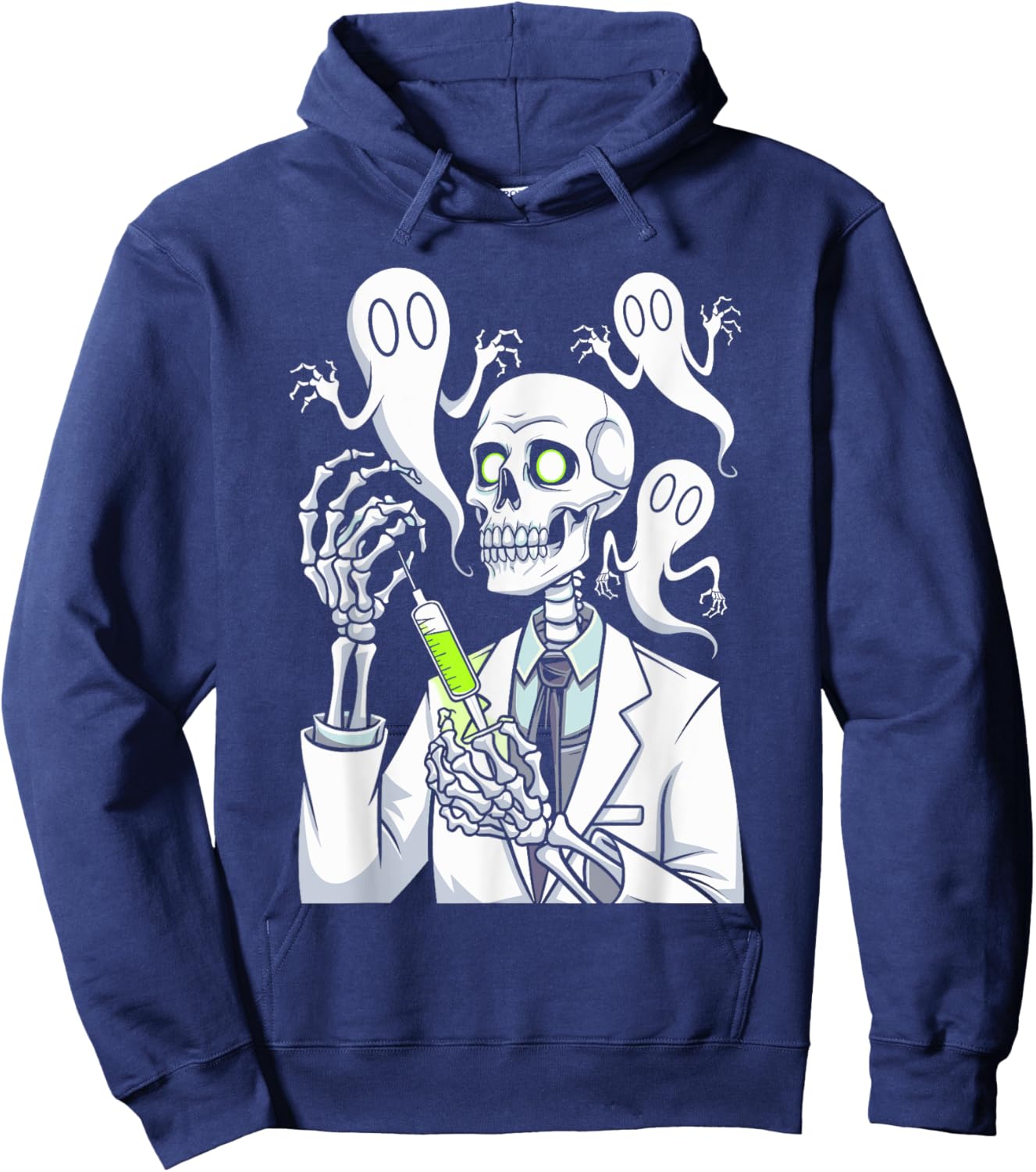 Funny Skeleton Medical Staff Doctor Syringe Spooky Halloween Hoodie - Hoodie | Navy