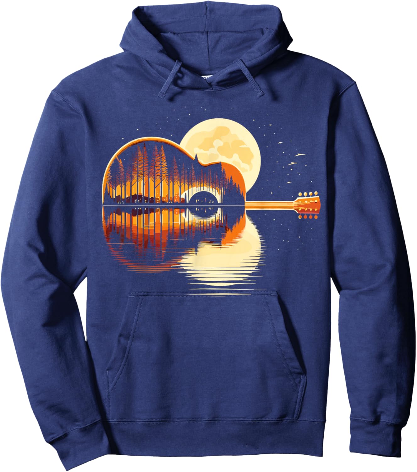 Guitar Nature Moon Retro Guitarist Acoustic Hoodie - Hoodie | Navy