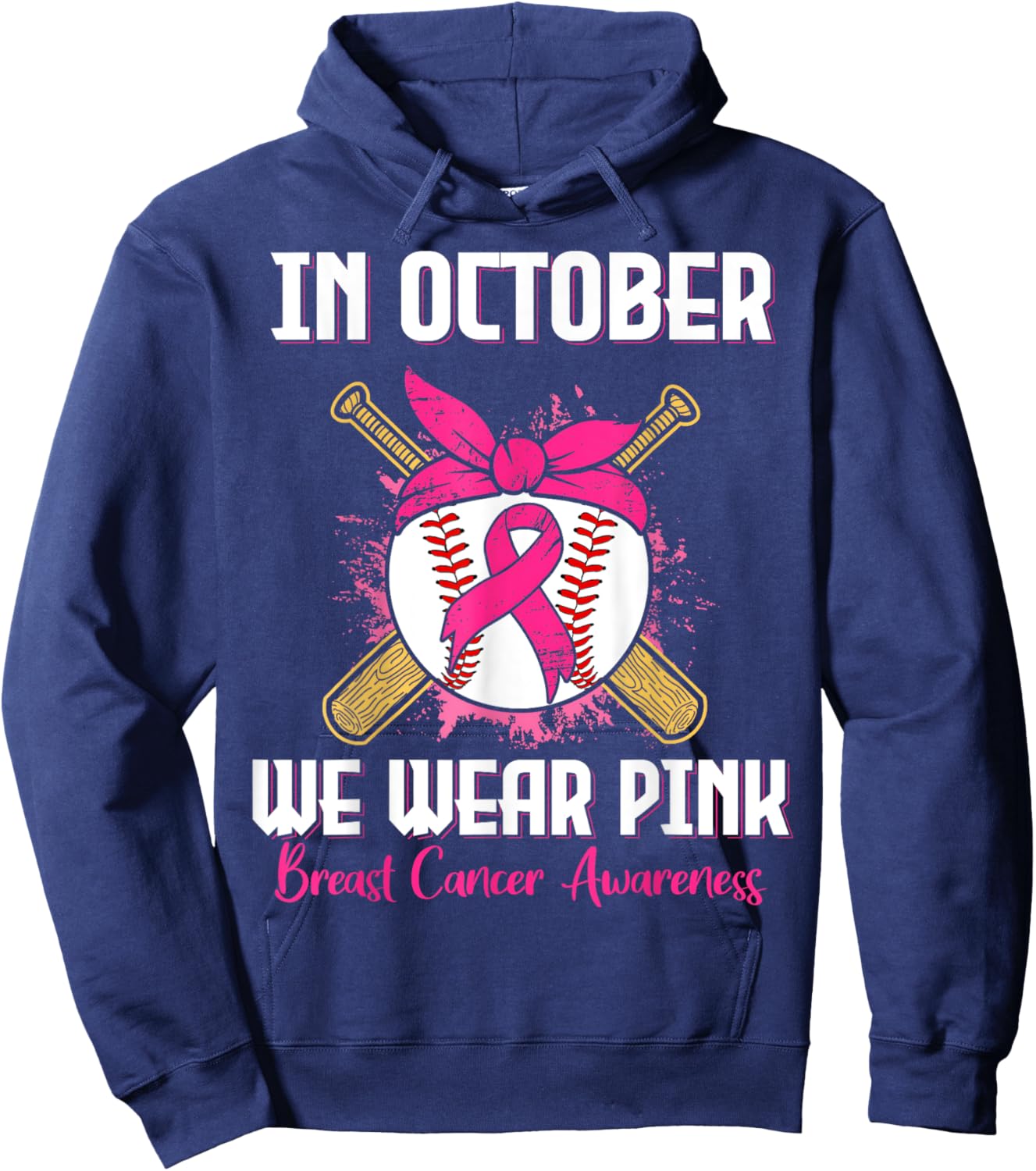 In October We Wear Pink Breast Cancer Awareness Baseball Hoodie - Hoodie | Navy