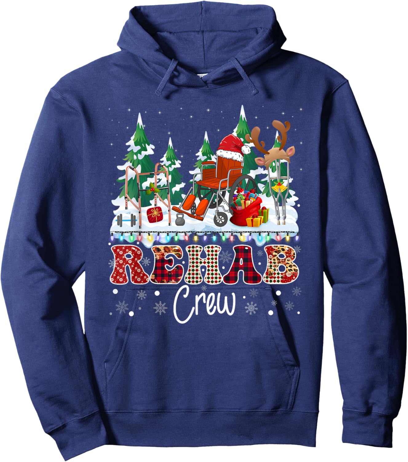 Rehab Crew Wheelchair Santa Hat Reindeer Christmas Tree Hoodie - Hoodie | Navy