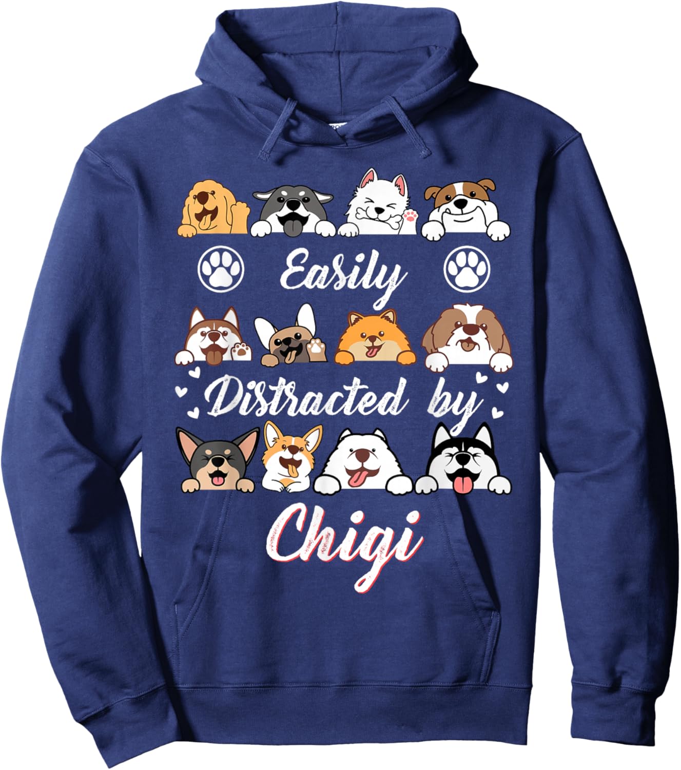Easily Distracted by Chigi Chihuahua Mix Funny Corgi Mix Hoodie - Hoodie | Navy