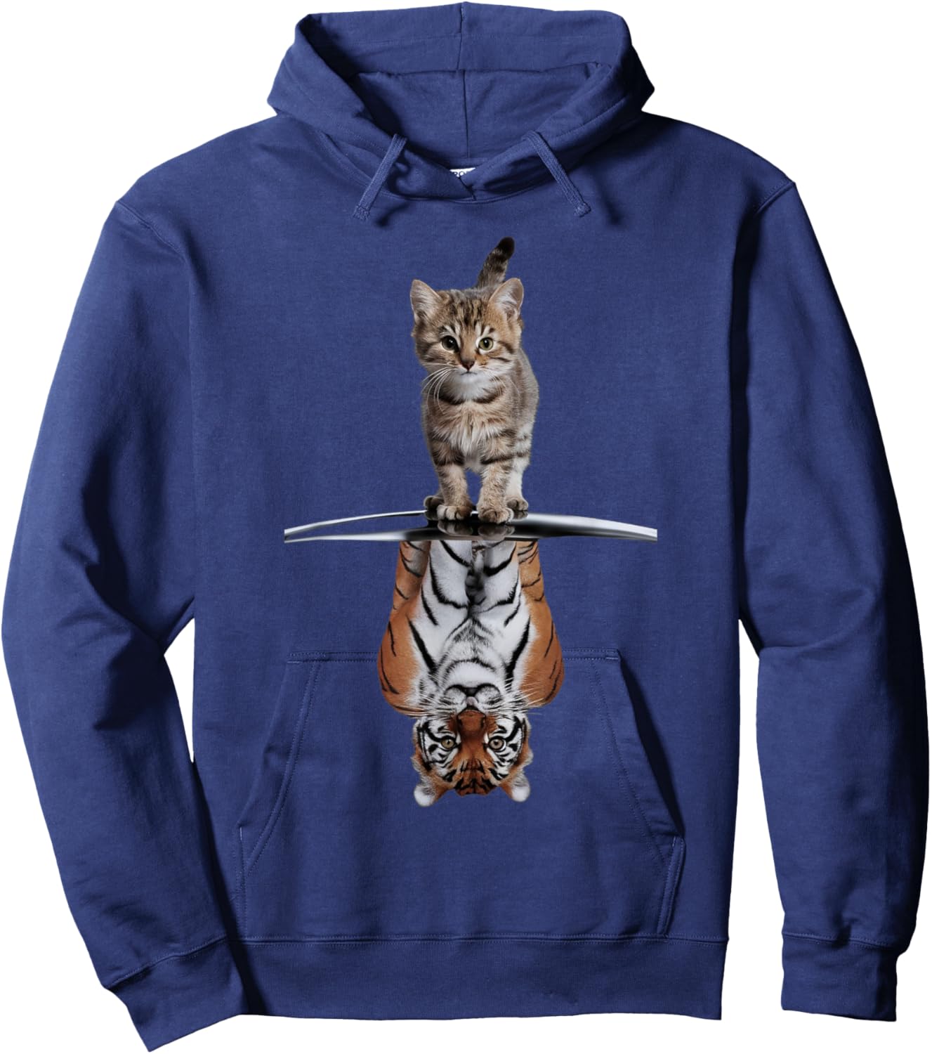 Inspiring Kitten and Tiger Reflection Motif for Cat Lovers Women Kids Hoodie - Hoodie | Navy