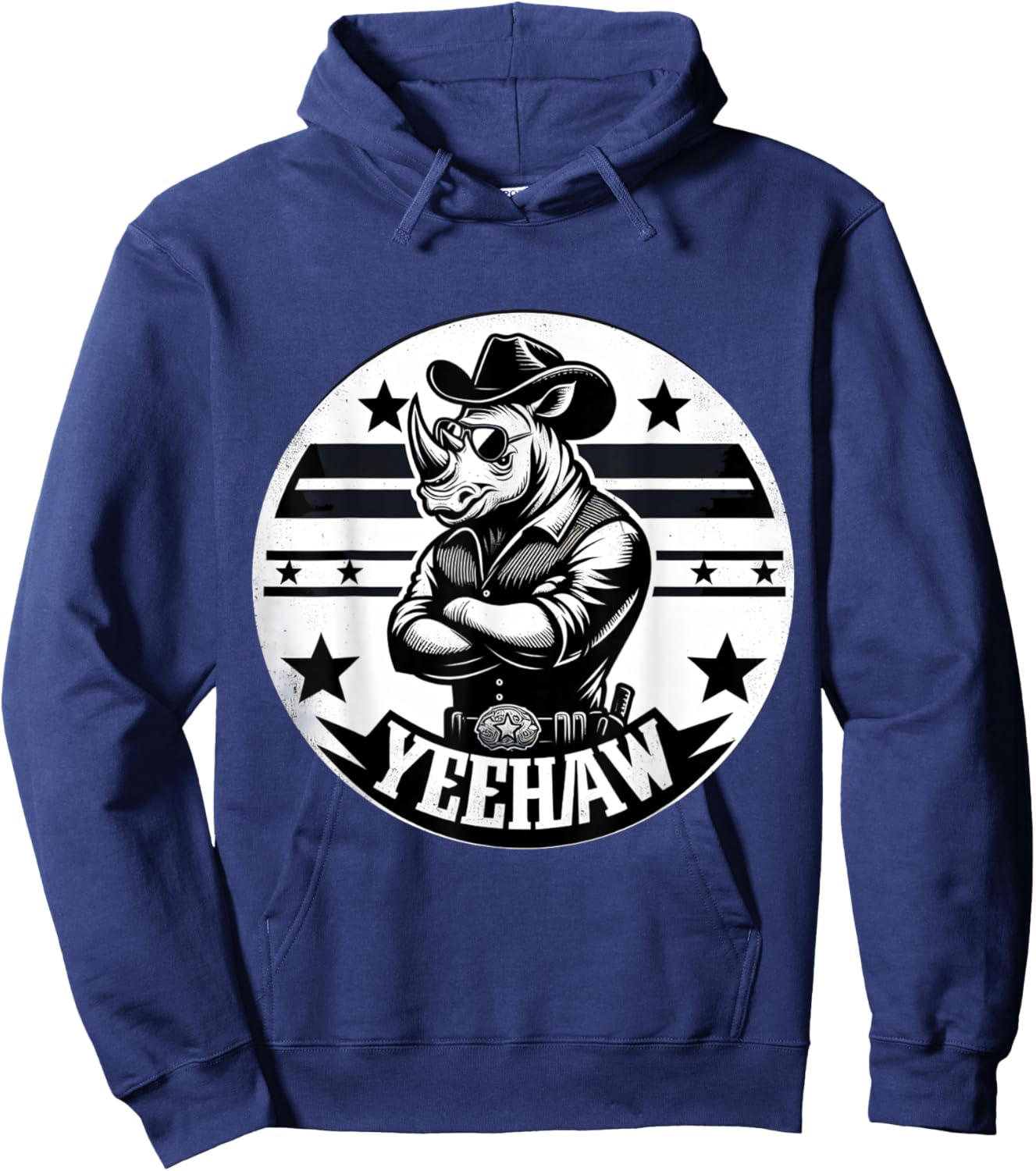 Rhino Yeehaw Cowboy Rhinoceros Hoodie - Hoodie | Navy